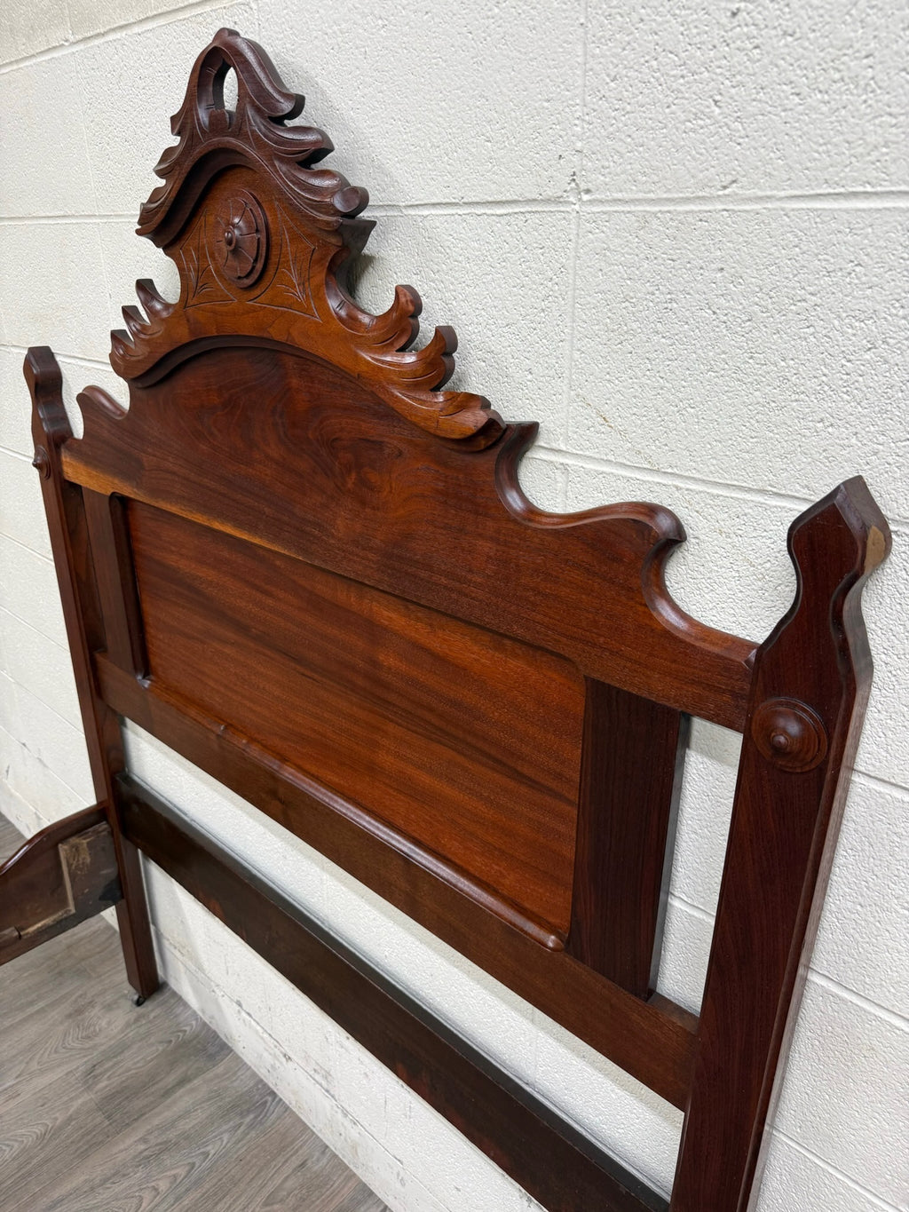 Antique Full Size Victorian Eastlake Style Solid Walnut Bed