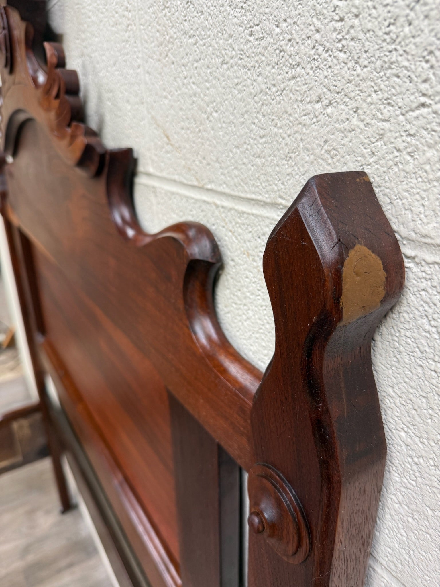 Antique Full Size Victorian Eastlake Style Solid Walnut Bed