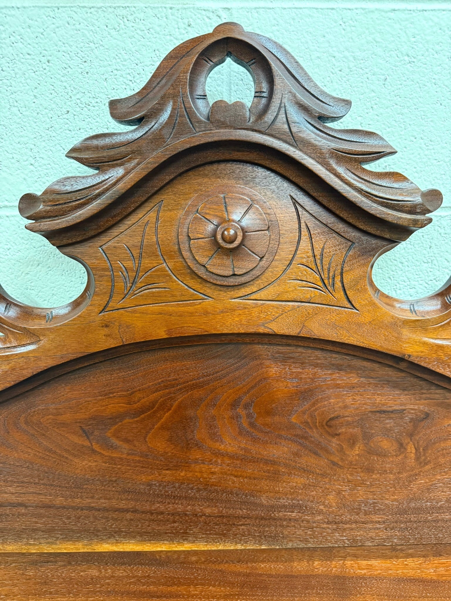 Antique Full Size Victorian Eastlake Style Solid Walnut Bed