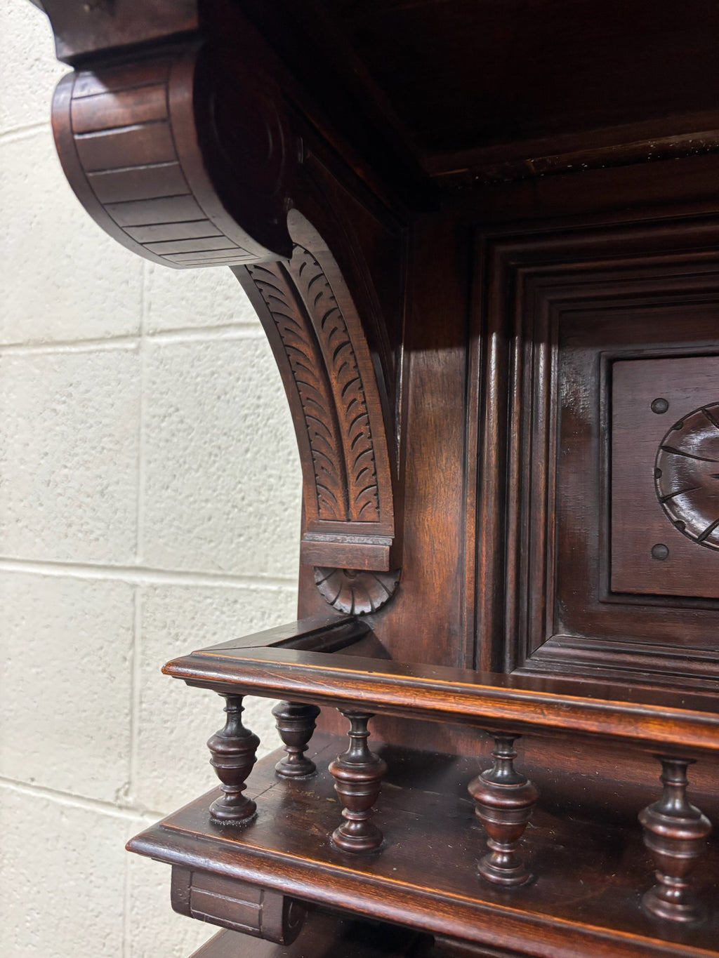 Antique Late 1800s French Renaissance Revival Walnut Step Back Bookcase Cabinet