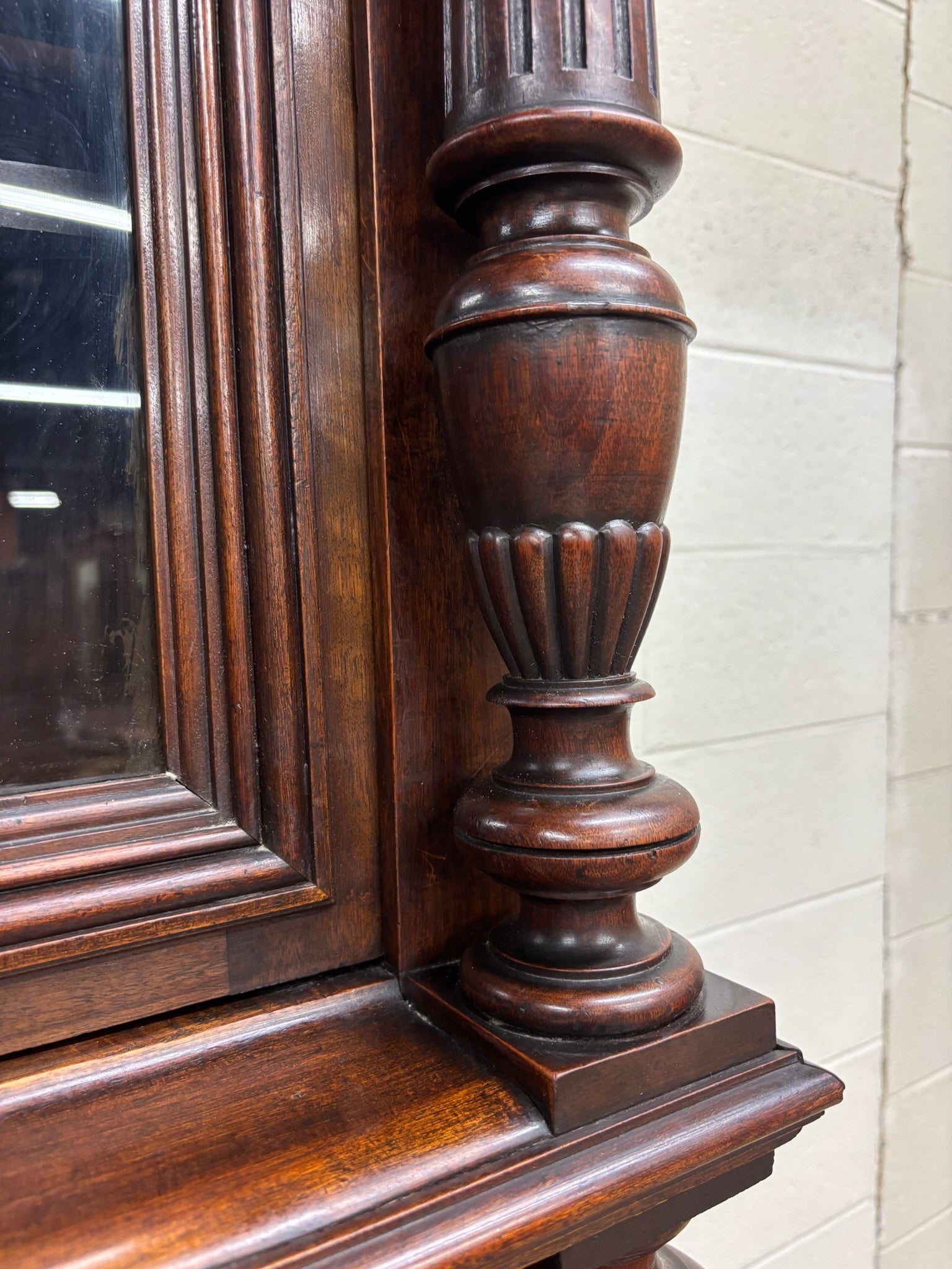 Antique Late 1800s French Renaissance Revival Walnut Step Back Bookcase Cabinet