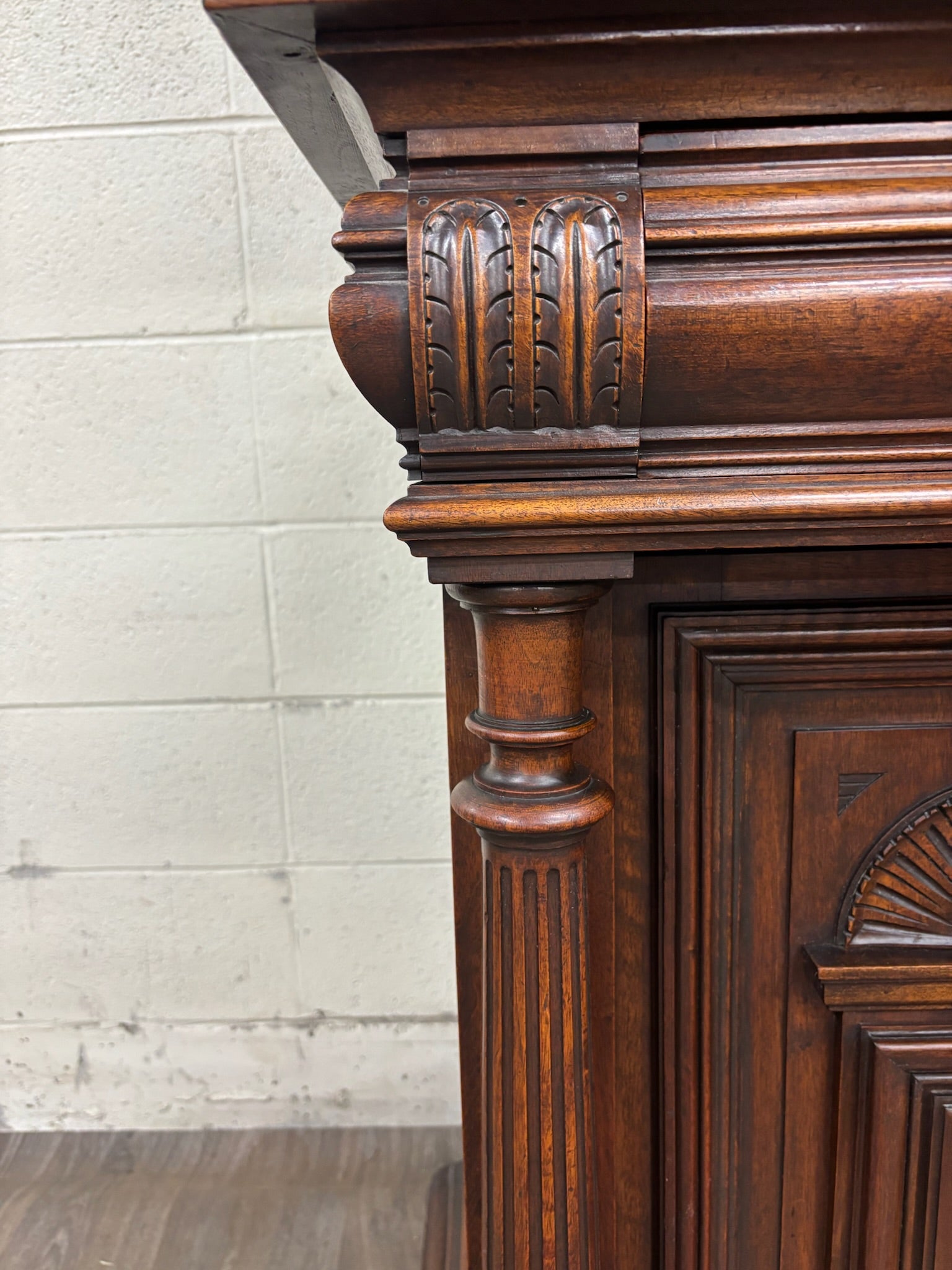 Antique Late 1800s French Renaissance Revival Walnut Step Back Bookcase Cabinet