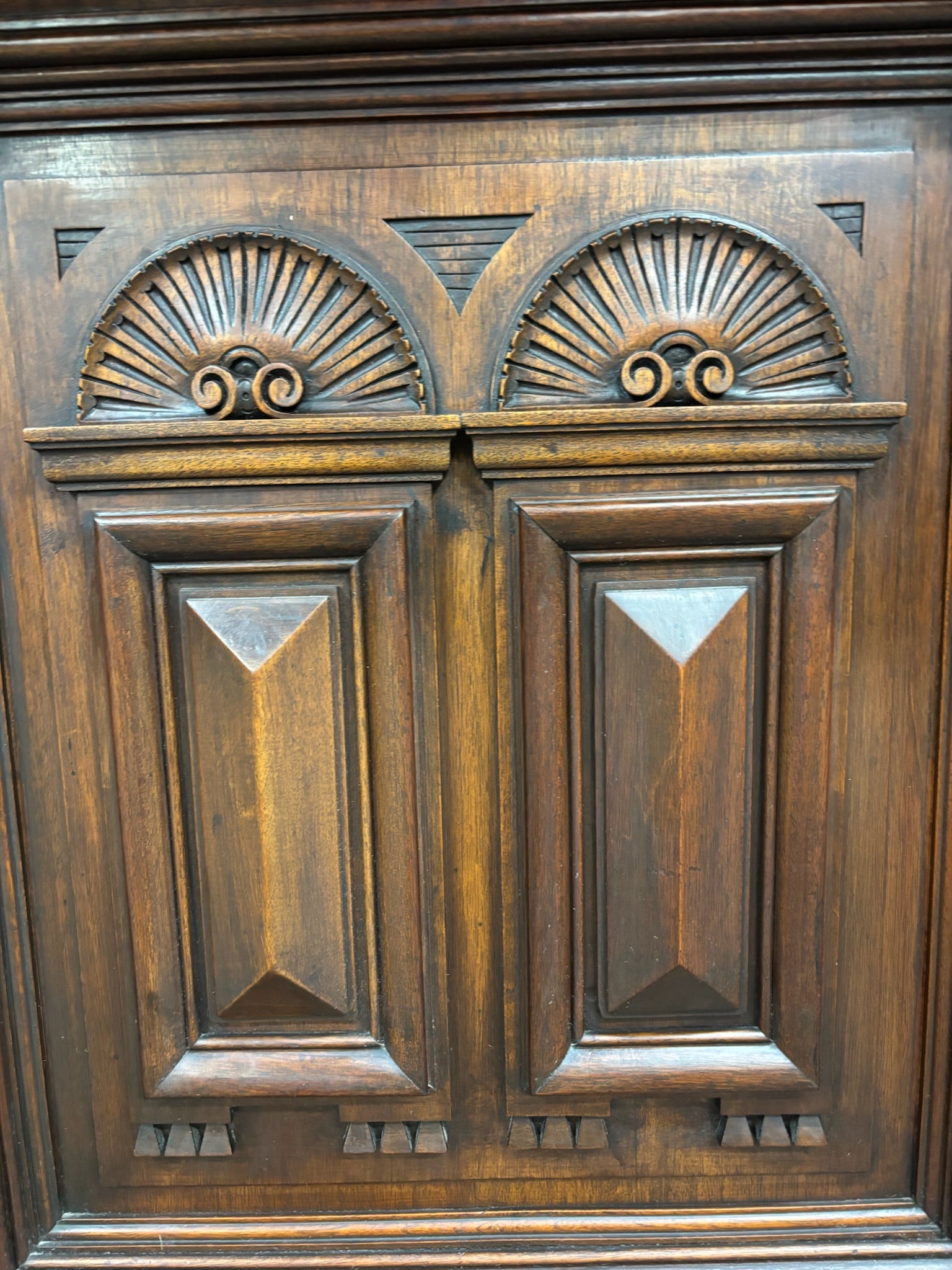 Antique Late 1800s French Renaissance Revival Walnut Step Back Bookcase Cabinet