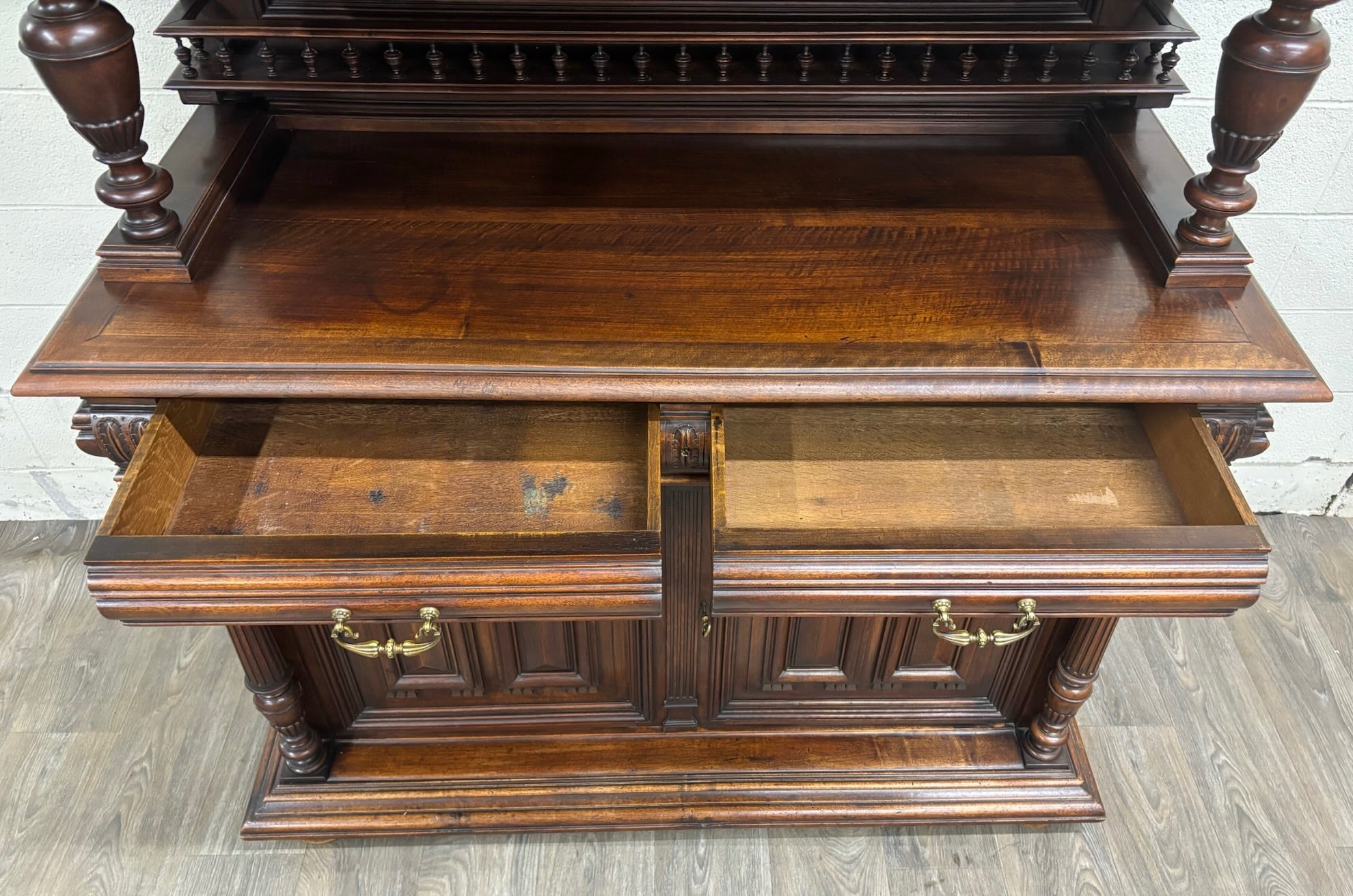 Antique Late 1800s French Renaissance Revival Walnut Step Back Bookcase Cabinet
