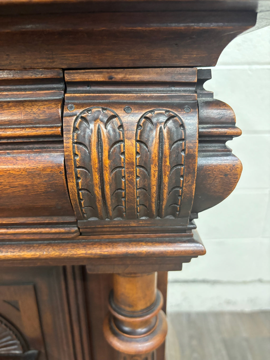 Antique Late 1800s French Renaissance Revival Walnut Step Back Bookcase Cabinet