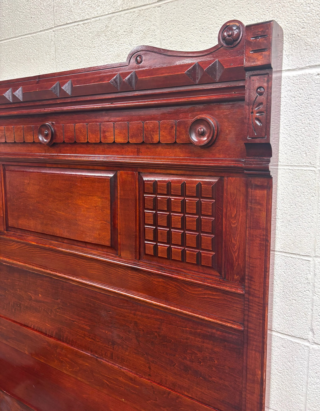 Antique Full Size Late 19th Century Victorian Eastlake Monumental High Back Bed