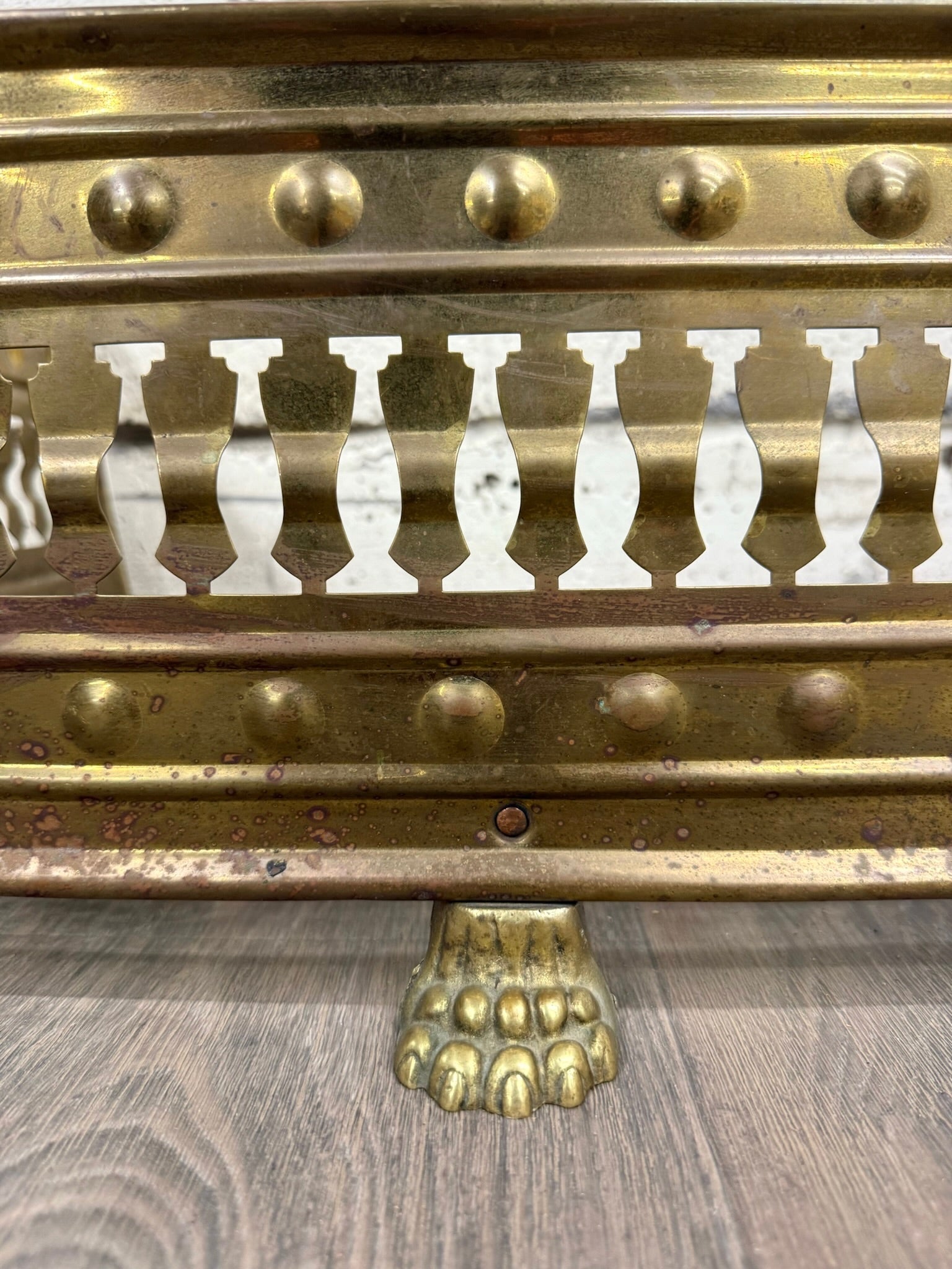 Antique English Brass Fireplace Fender