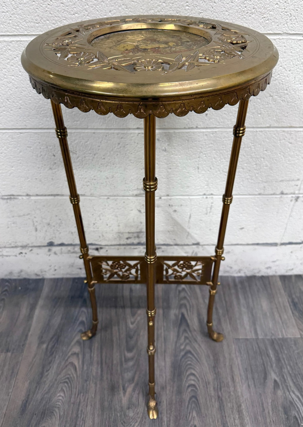 Vintage Hollywood Regency Chinoiserie Style Brass Plant Stand Accent Table