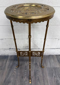 Vintage Hollywood Regency Chinoiserie Style Brass Plant Stand Accent Table