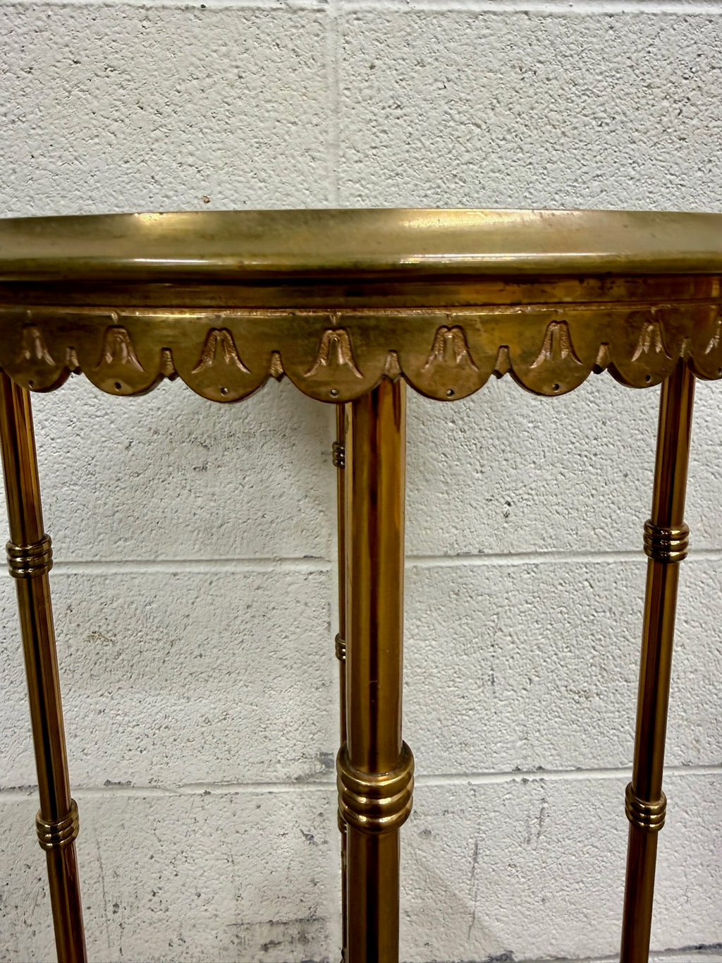 Vintage Hollywood Regency Chinoiserie Style Brass Plant Stand Accent Table