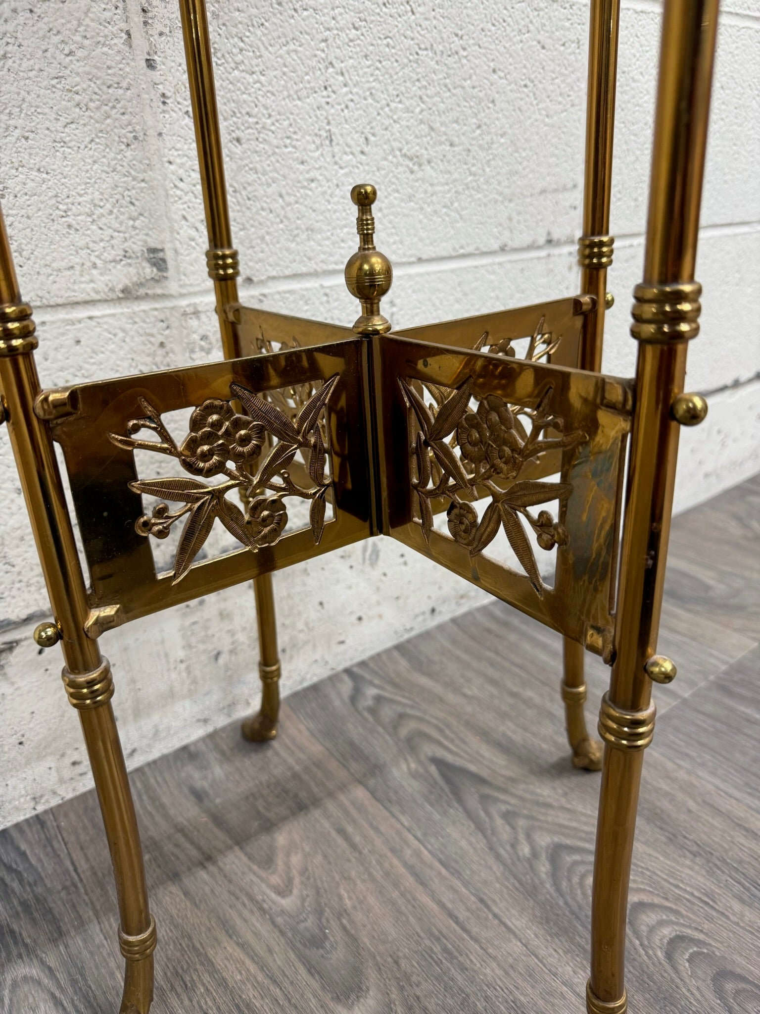 Vintage Hollywood Regency Chinoiserie Style Brass Plant Stand Accent Table