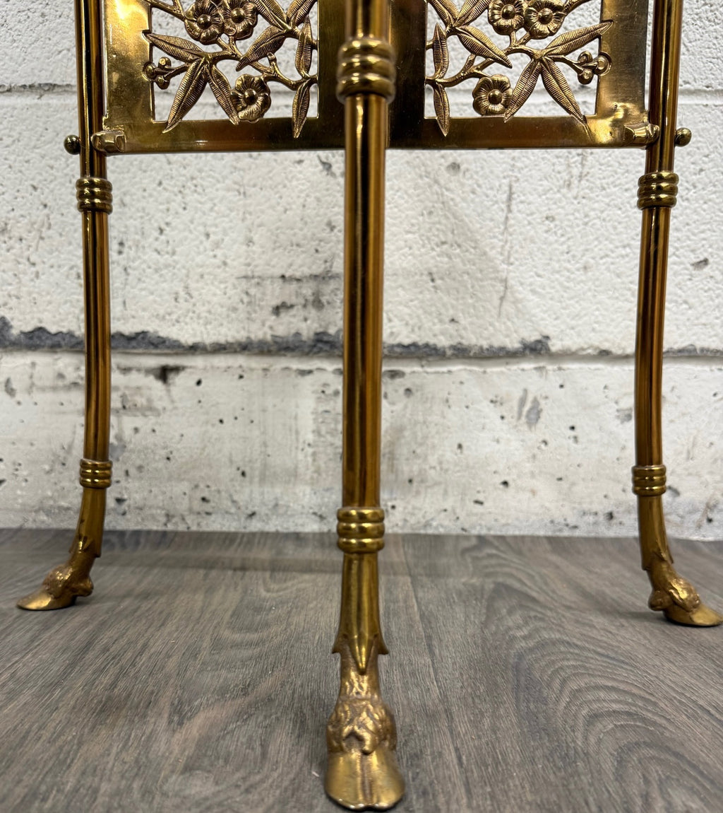 Vintage Hollywood Regency Chinoiserie Style Brass Plant Stand Accent Table