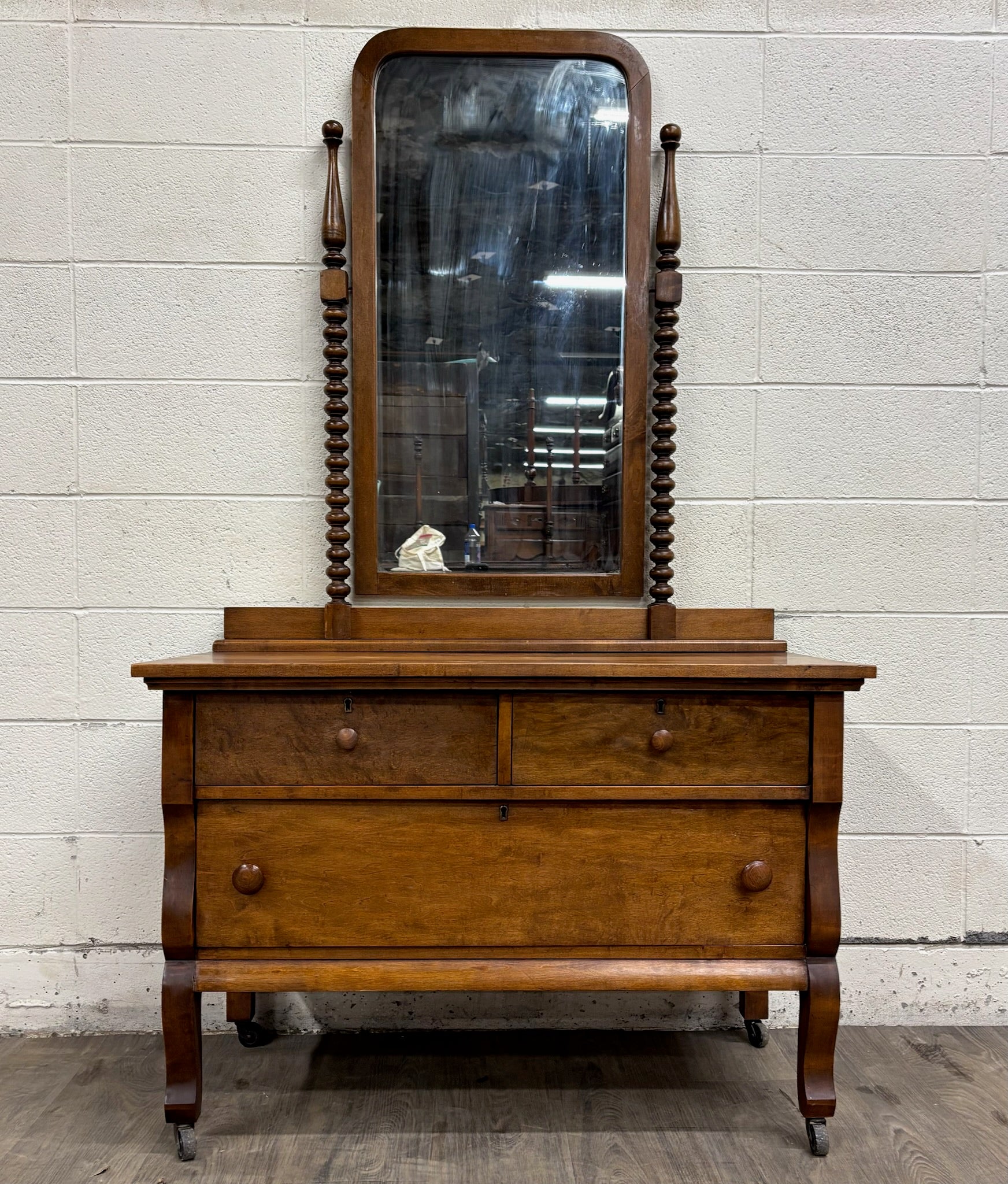 Antique American Victorian Dresser with Tall Removable Swivel Mirror