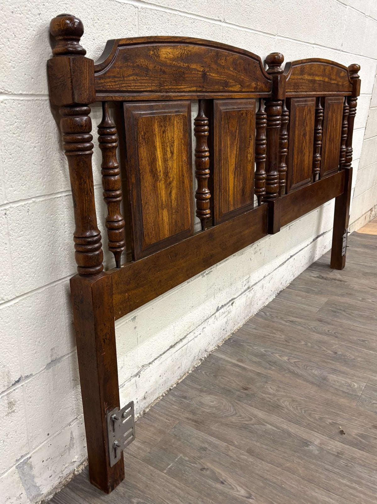 Vintage King Size Oak Panel and Spindle Headboard