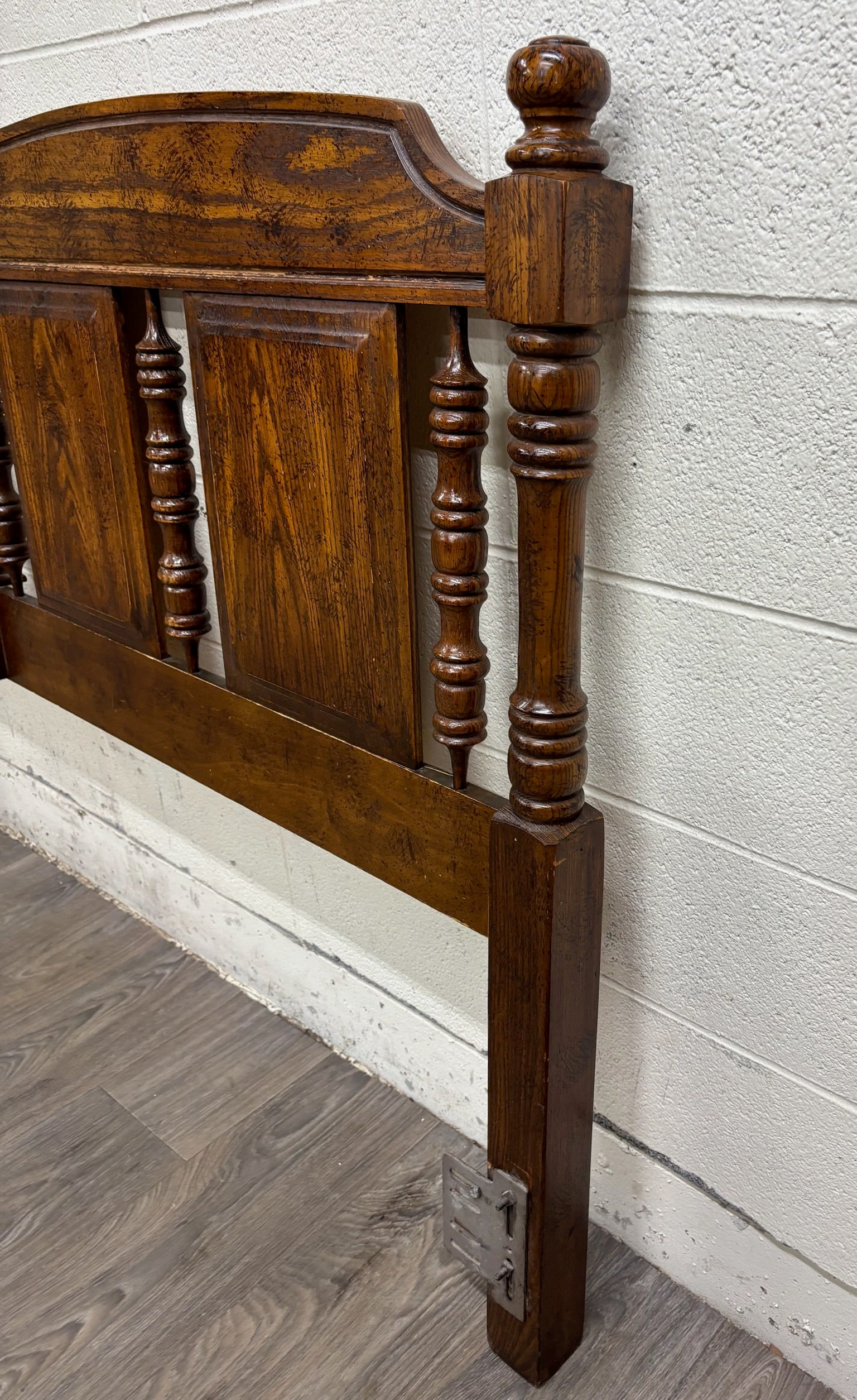 Vintage King Size Oak Panel and Spindle Headboard