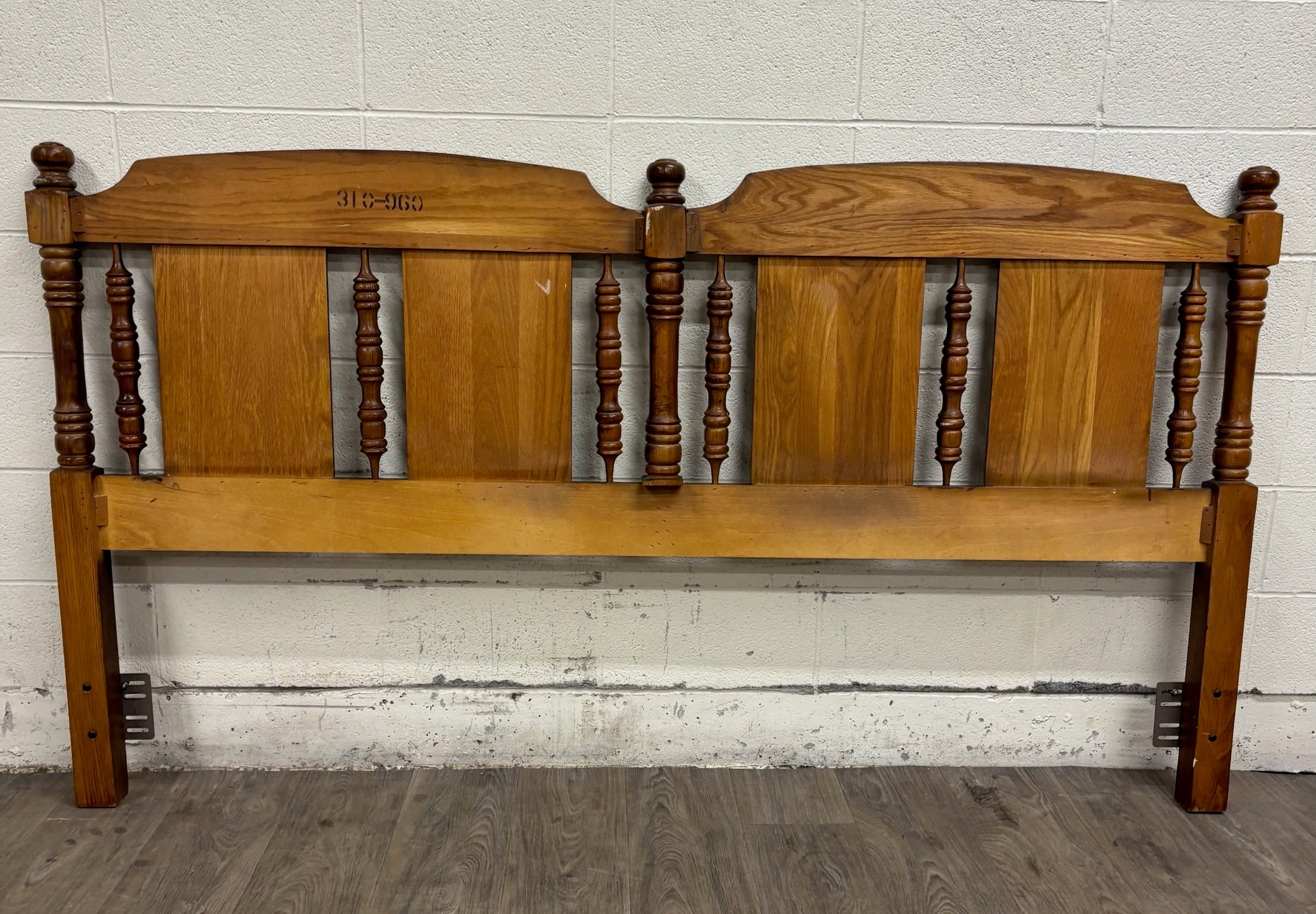 Vintage King Size Oak Panel and Spindle Headboard