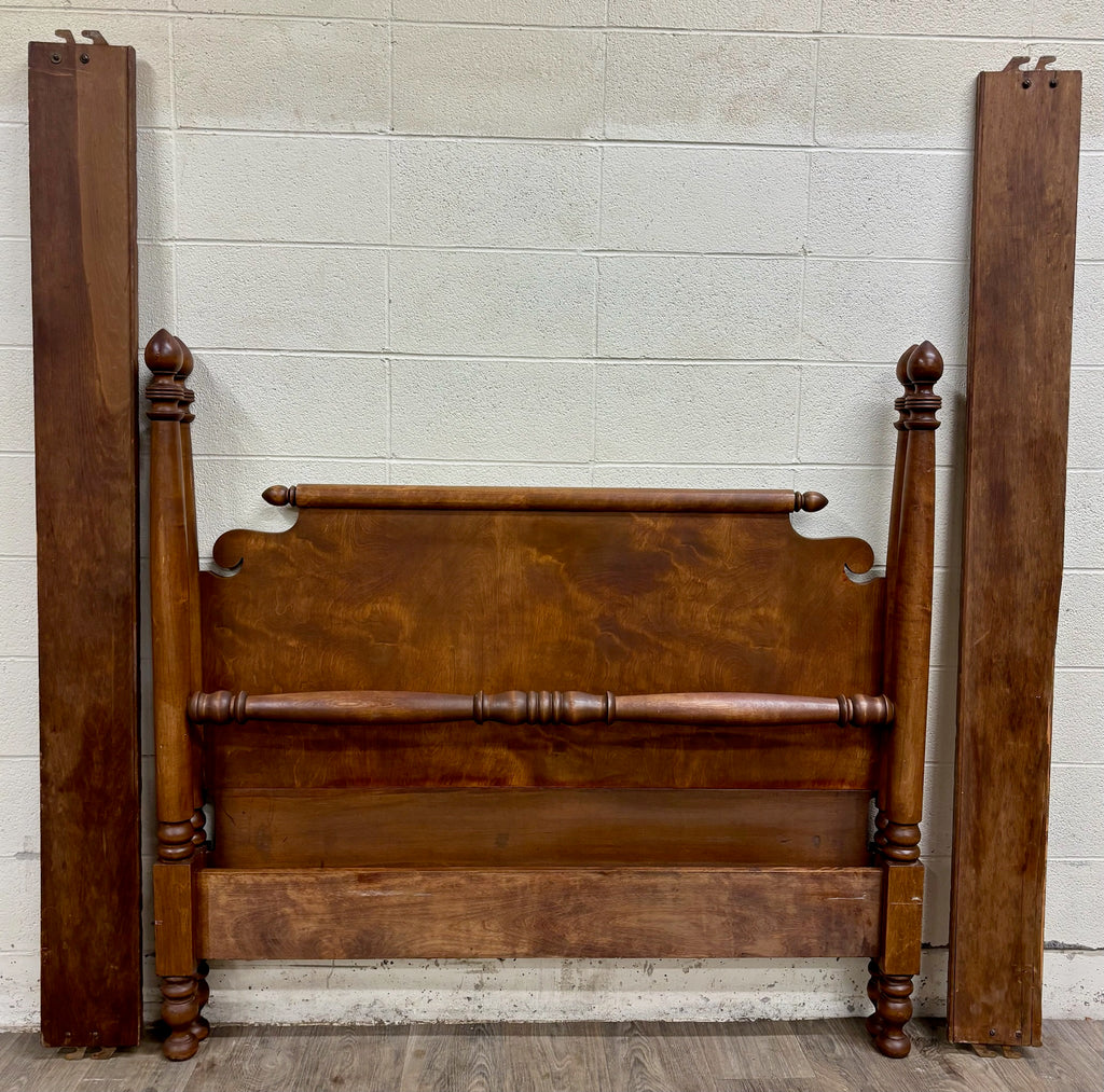 Antique Full Size American Empire Style Burl Grain Four Poster Bed