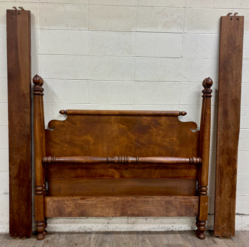 Antique Full Size American Empire Style Burl Grain Four Poster Bed