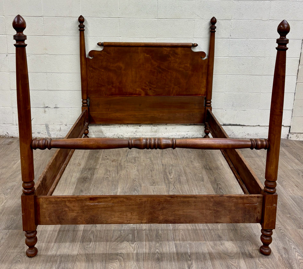 Antique Full Size American Empire Style Burl Grain Four Poster Bed