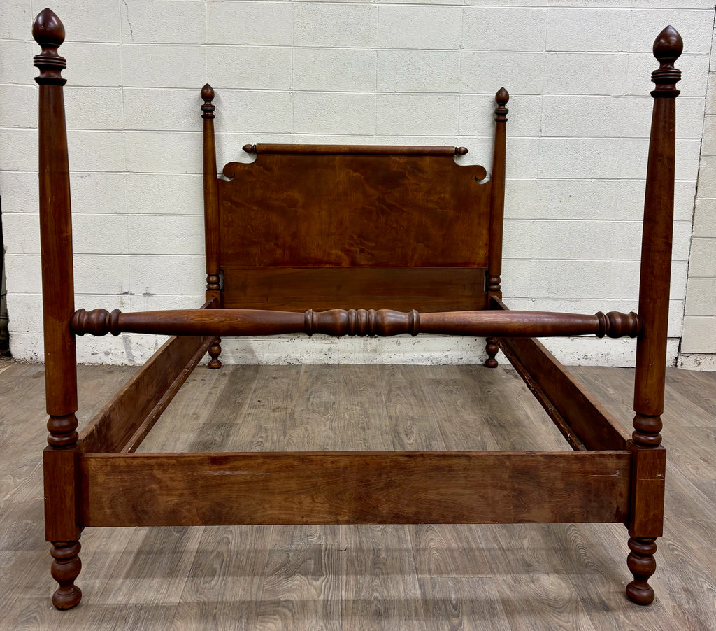 Antique Full Size American Empire Style Burl Grain Four Poster Bed