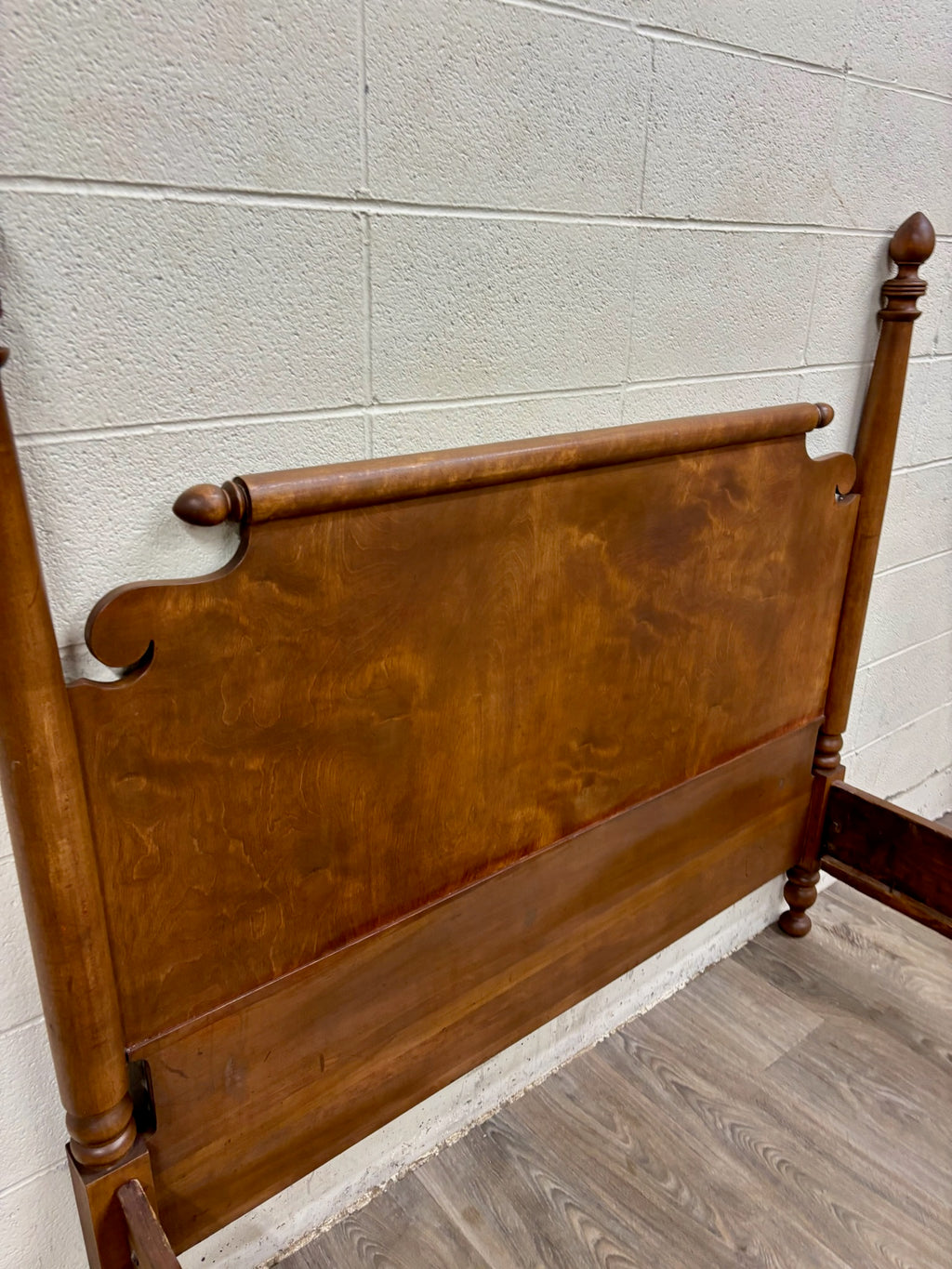 Antique Full Size American Empire Style Burl Grain Four Poster Bed