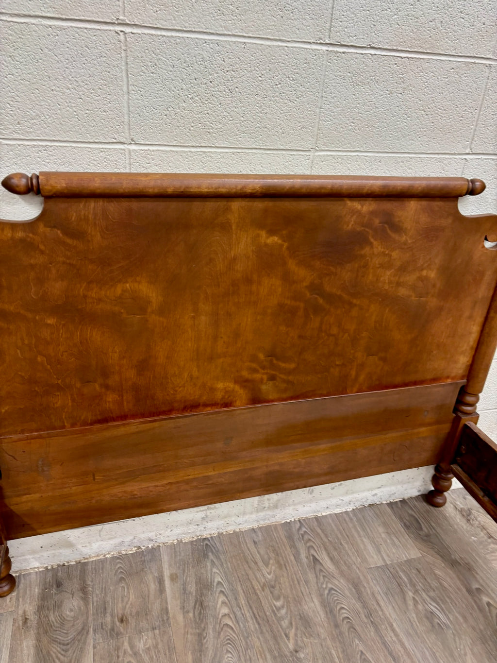 Antique Full Size American Empire Style Burl Grain Four Poster Bed