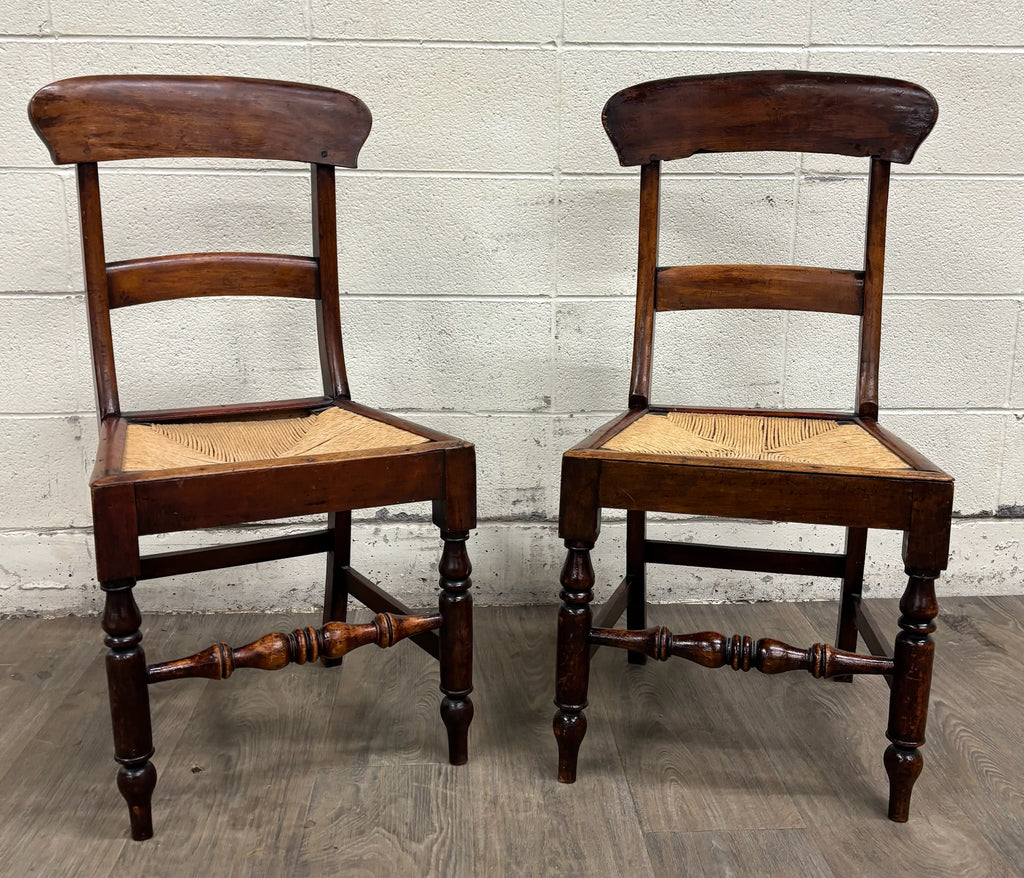 Antique 1800s American Sheraton / Federal Style Hand Woven Rush Seat Side Chairs