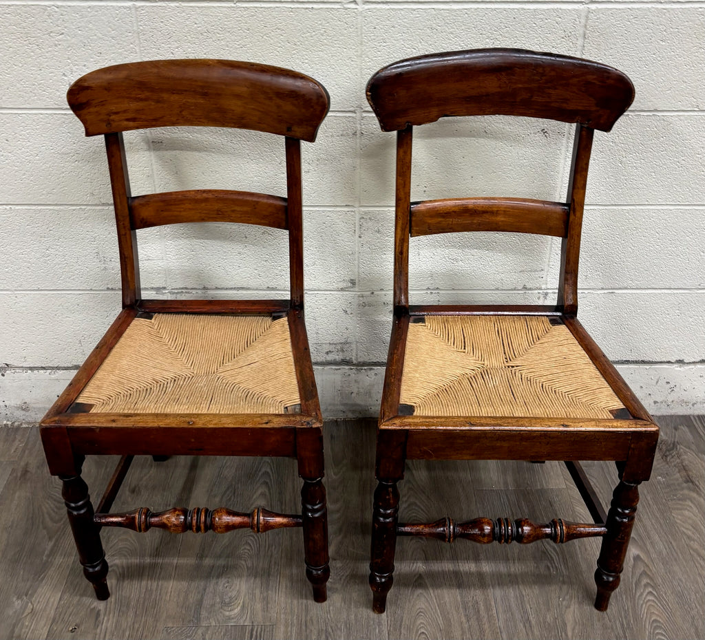 Antique 1800s American Sheraton / Federal Style Hand Woven Rush Seat Side Chairs