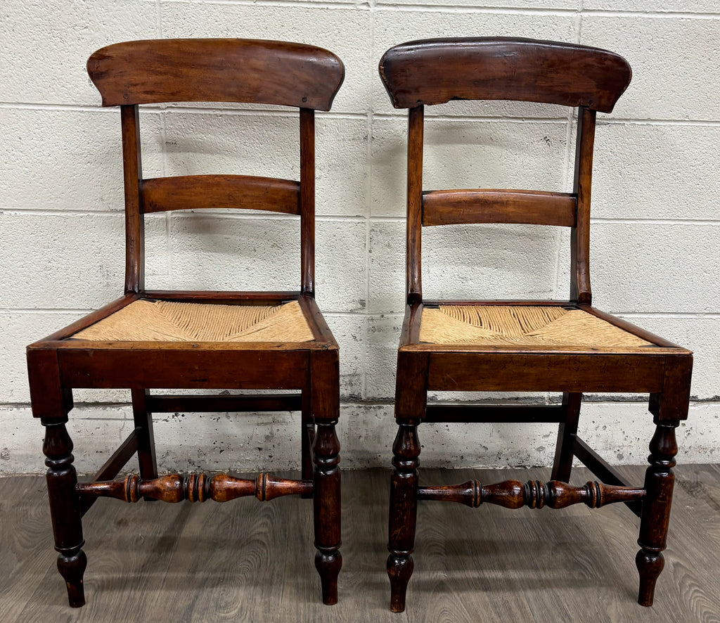 Antique 1800s American Sheraton / Federal Style Hand Woven Rush Seat Side Chairs
