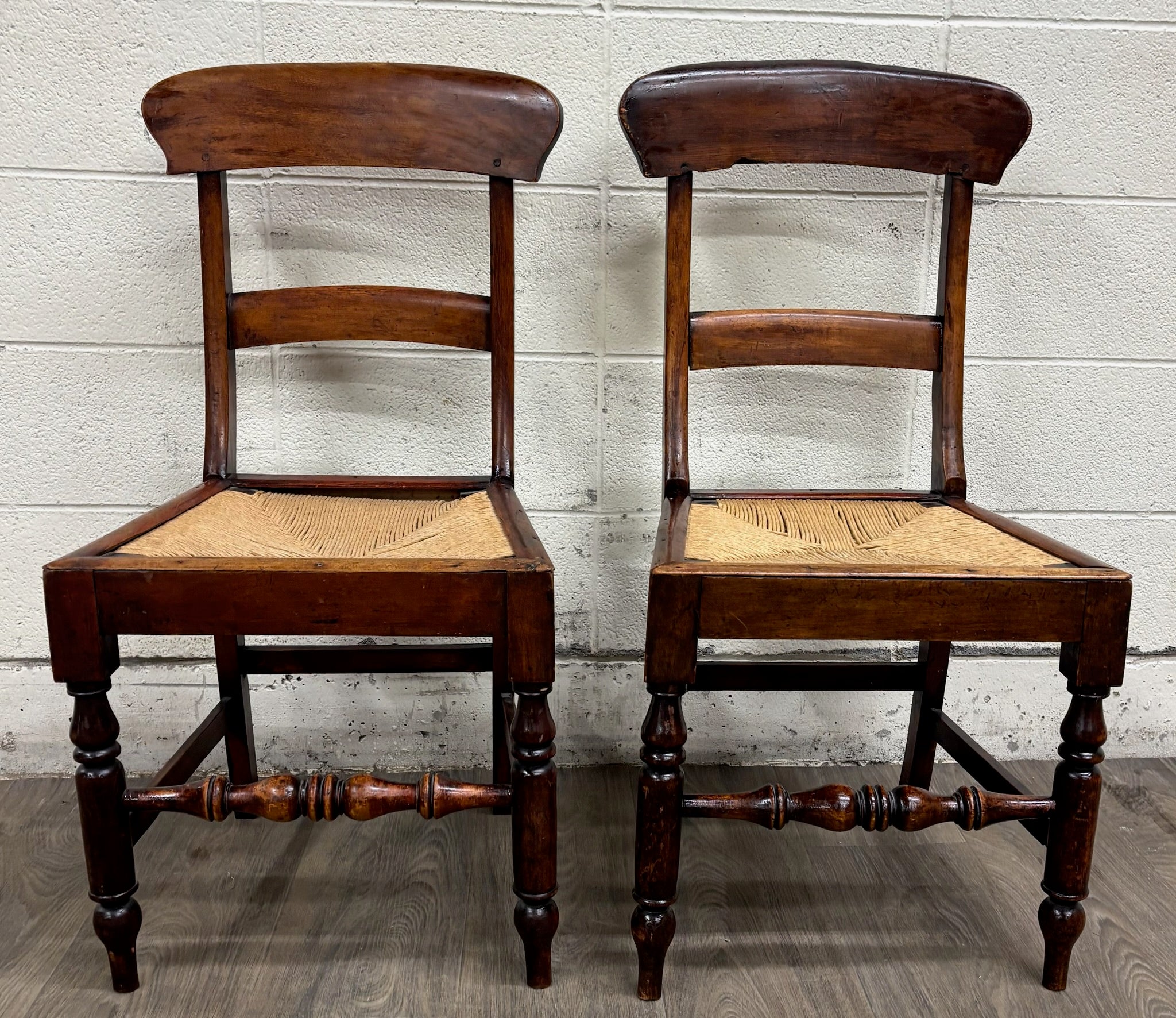 Antique 1800s American Sheraton / Federal Style Hand Woven Rush Seat Side Chairs