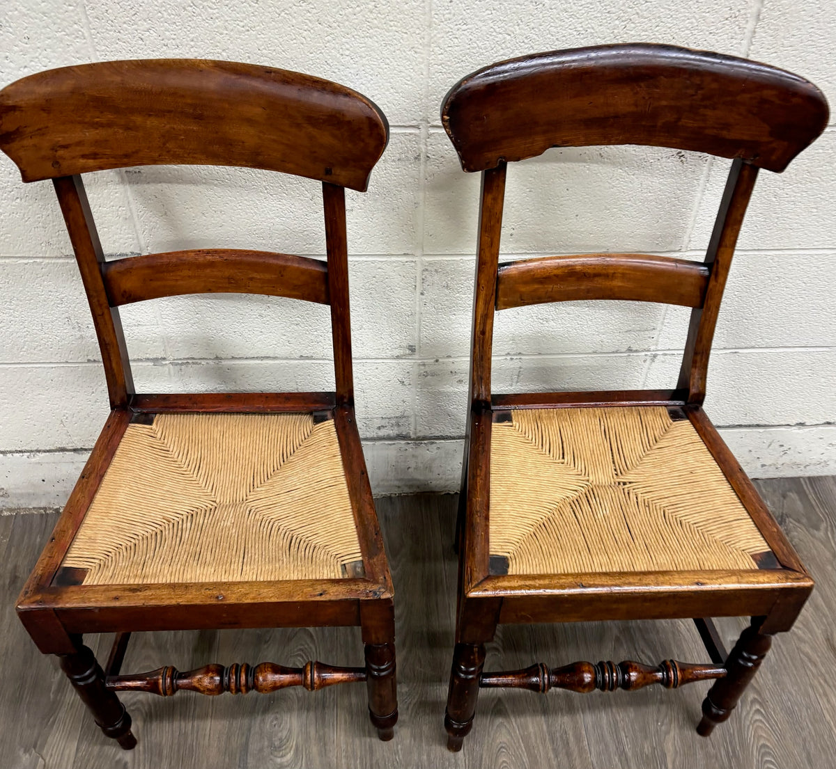 Antique 1800s American Sheraton / Federal Style Hand Woven Rush Seat Side Chairs