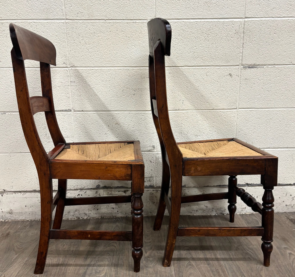 Antique 1800s American Sheraton / Federal Style Hand Woven Rush Seat Side Chairs