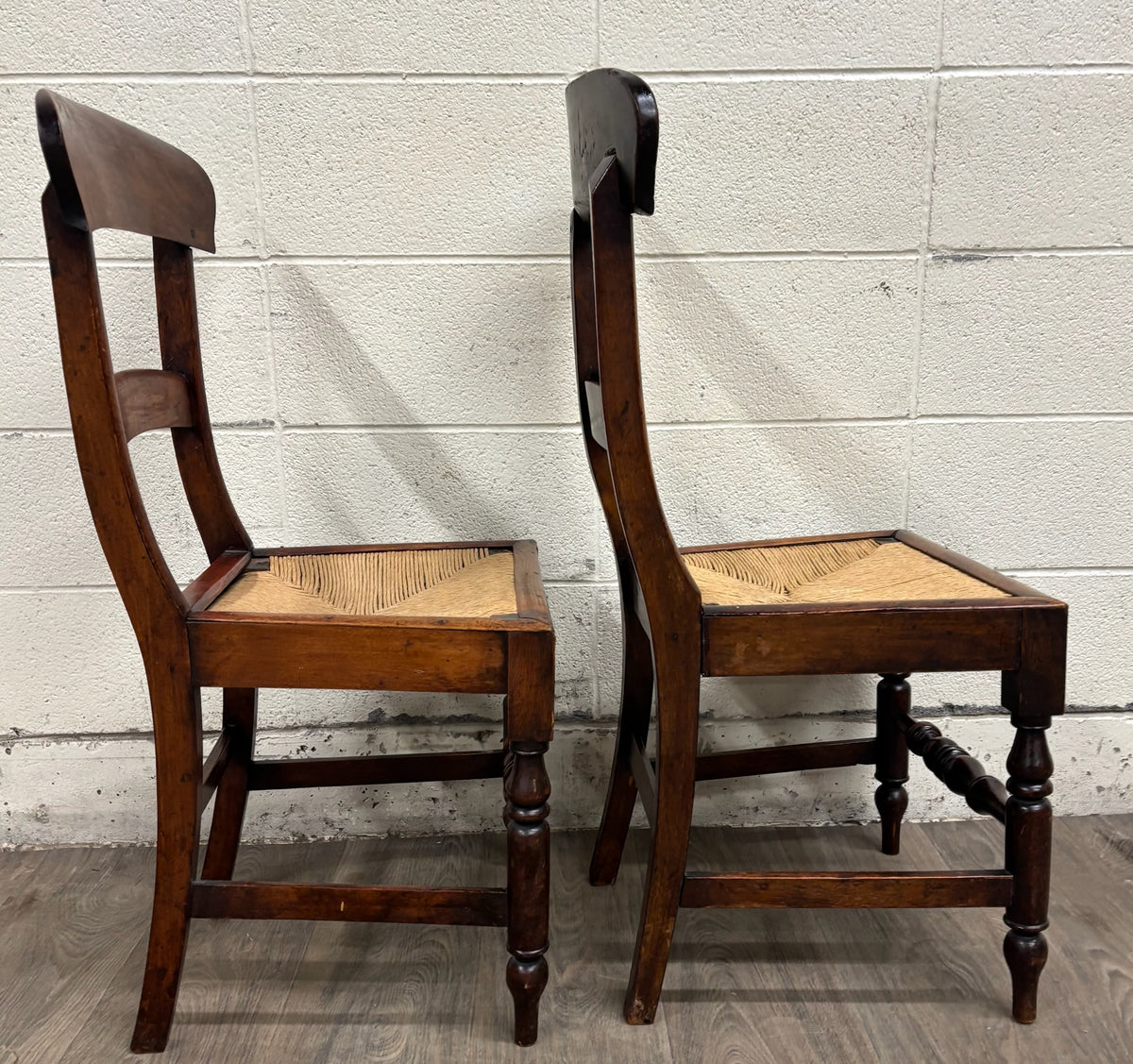 Antique 1800s American Sheraton / Federal Style Hand Woven Rush Seat Side Chairs