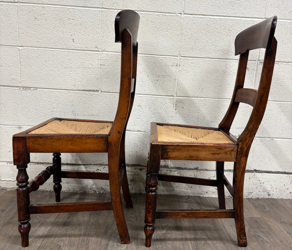 Antique 1800s American Sheraton / Federal Style Hand Woven Rush Seat Side Chairs