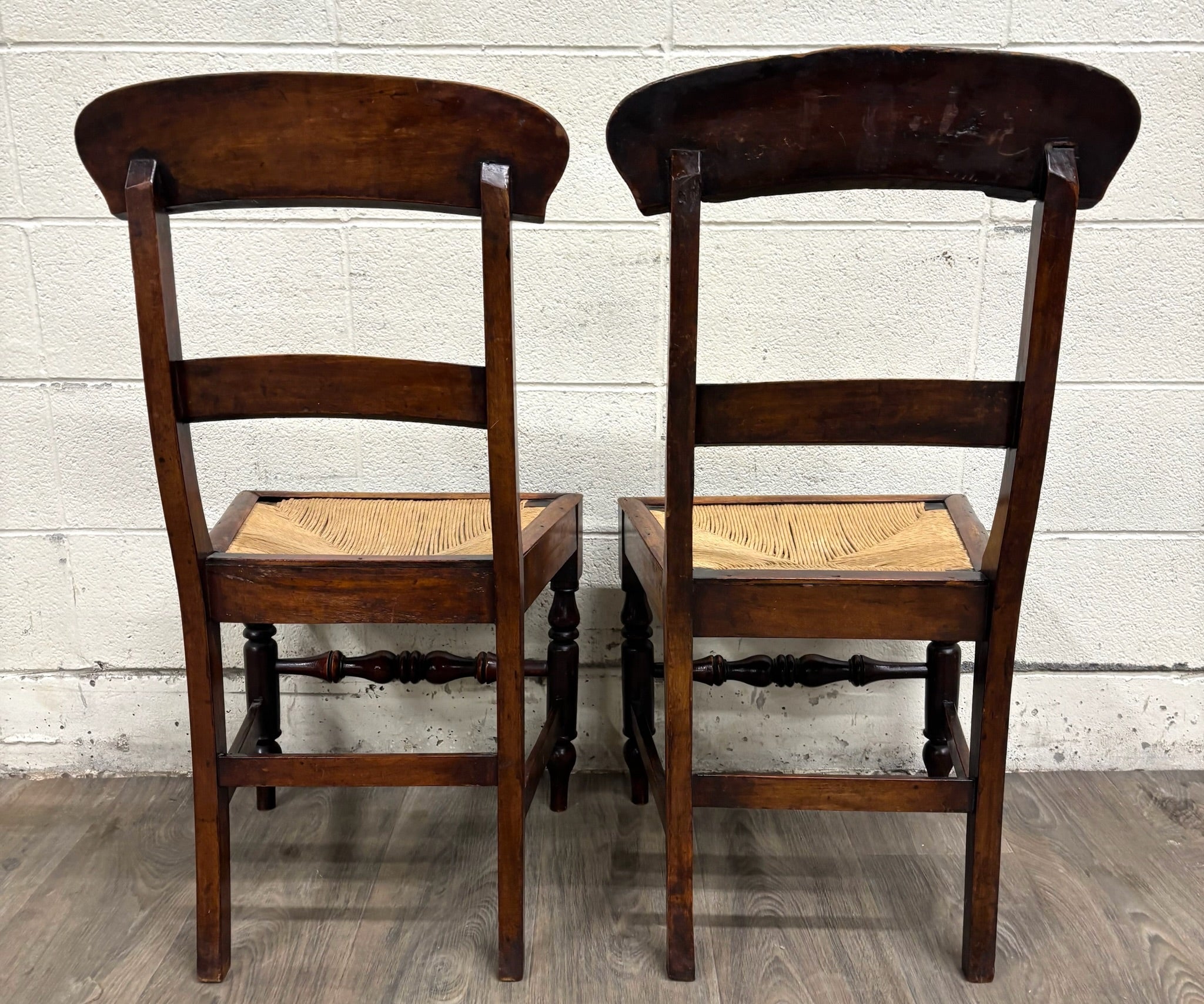 Antique 1800s American Sheraton / Federal Style Hand Woven Rush Seat Side Chairs