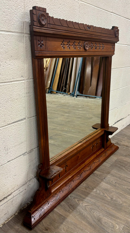 Antique Late 19th Century Victorian Eastlake Hand Incised Dresser Mirror