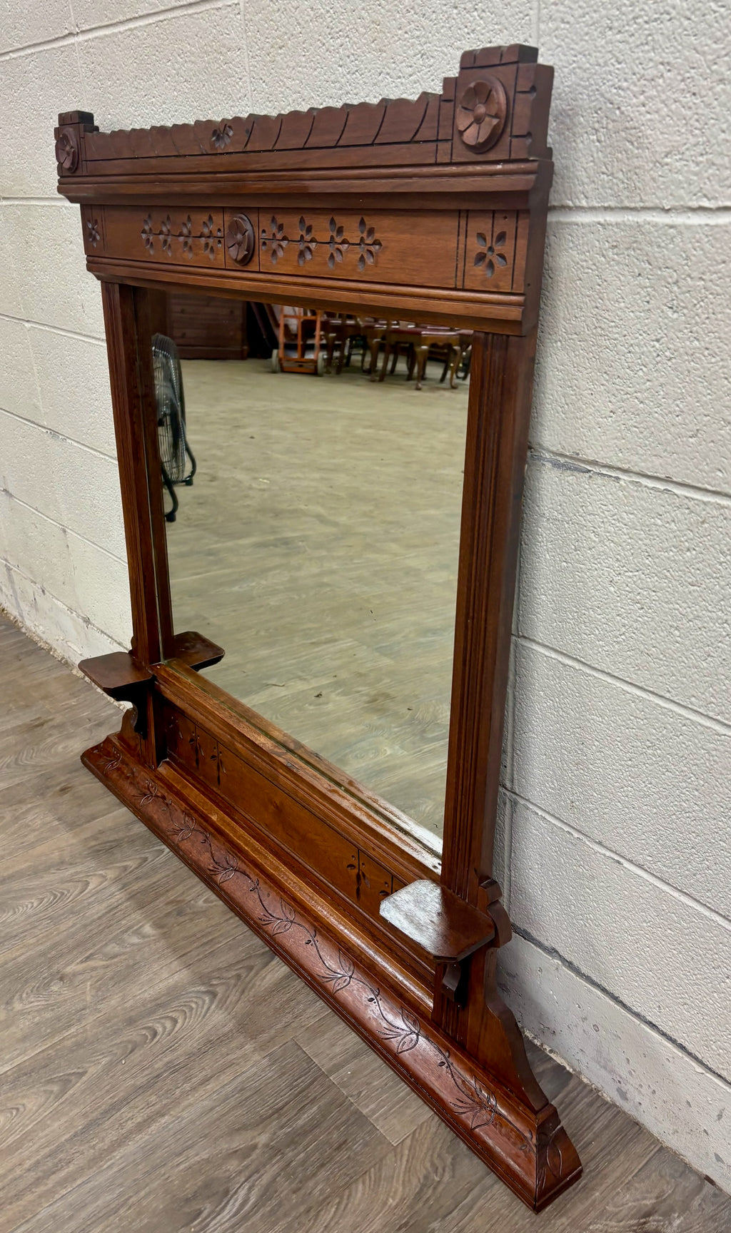 Antique Late 19th Century Victorian Eastlake Hand Incised Dresser Mirror