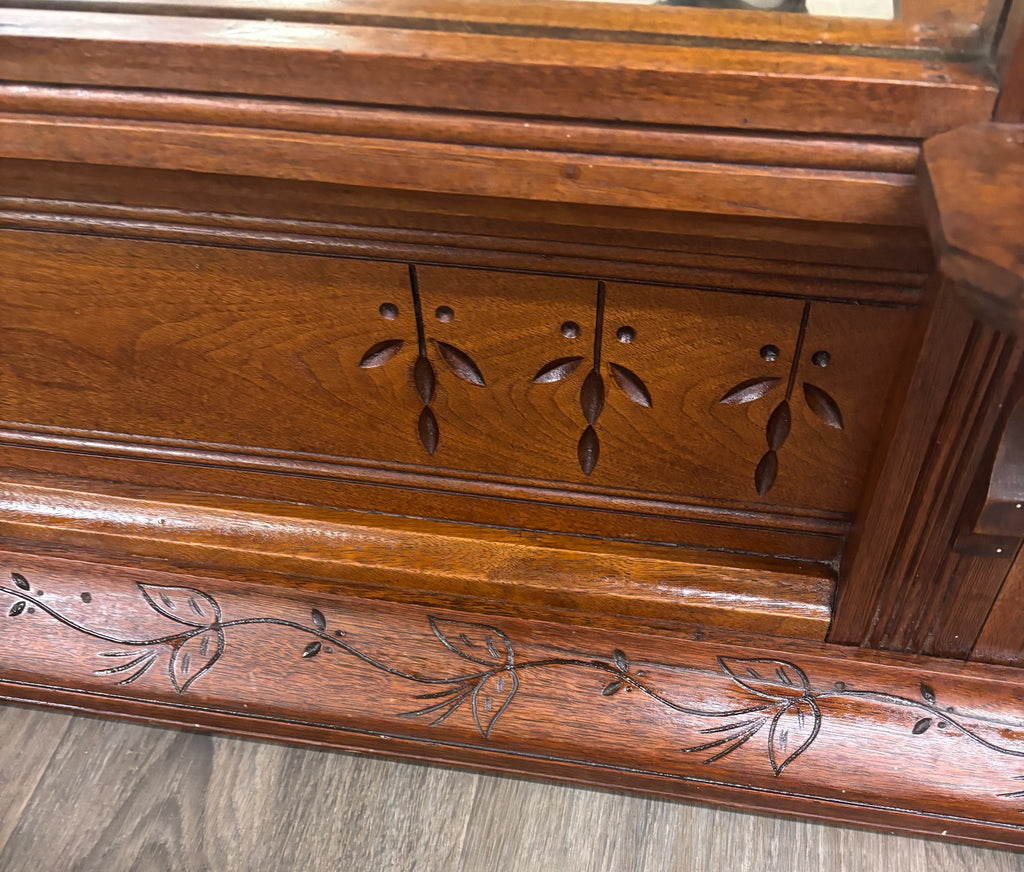 Antique Late 19th Century Victorian Eastlake Hand Incised Dresser Mirror