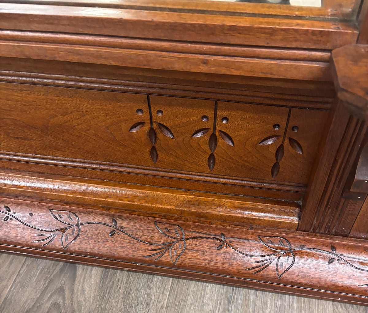 Antique Late 19th Century Victorian Eastlake Hand Incised Dresser Mirror