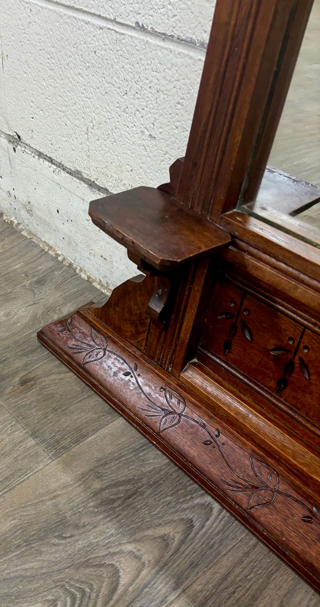 Antique Late 19th Century Victorian Eastlake Hand Incised Dresser Mirror