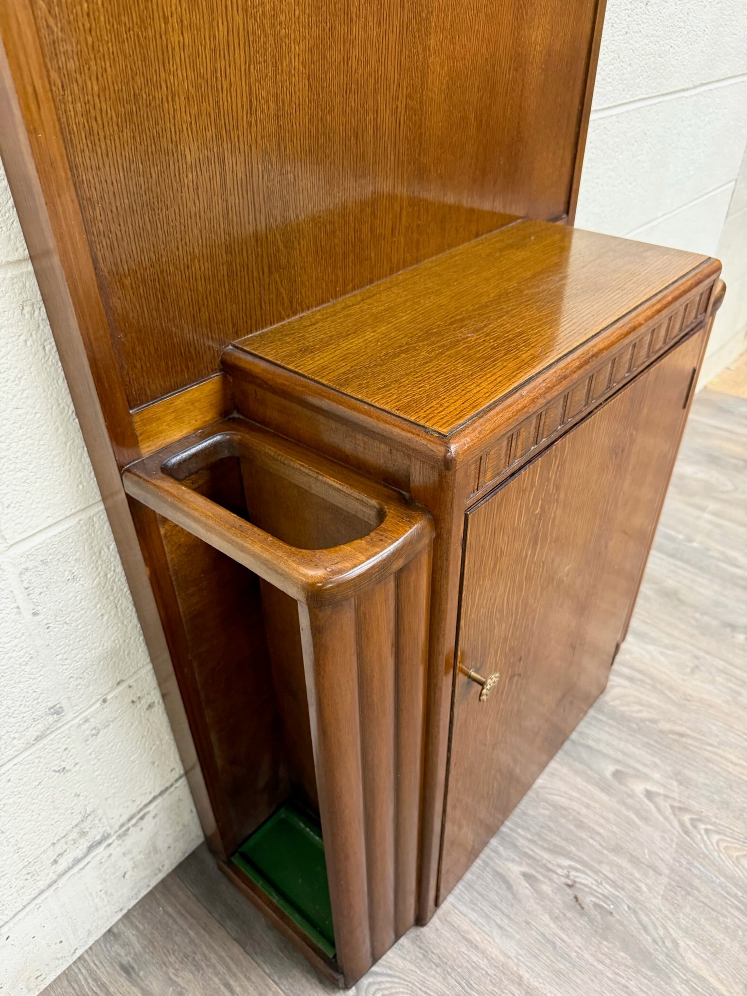 Antique Lebus Furniture English Oak Hall Tree Hall Stand with Mirror
