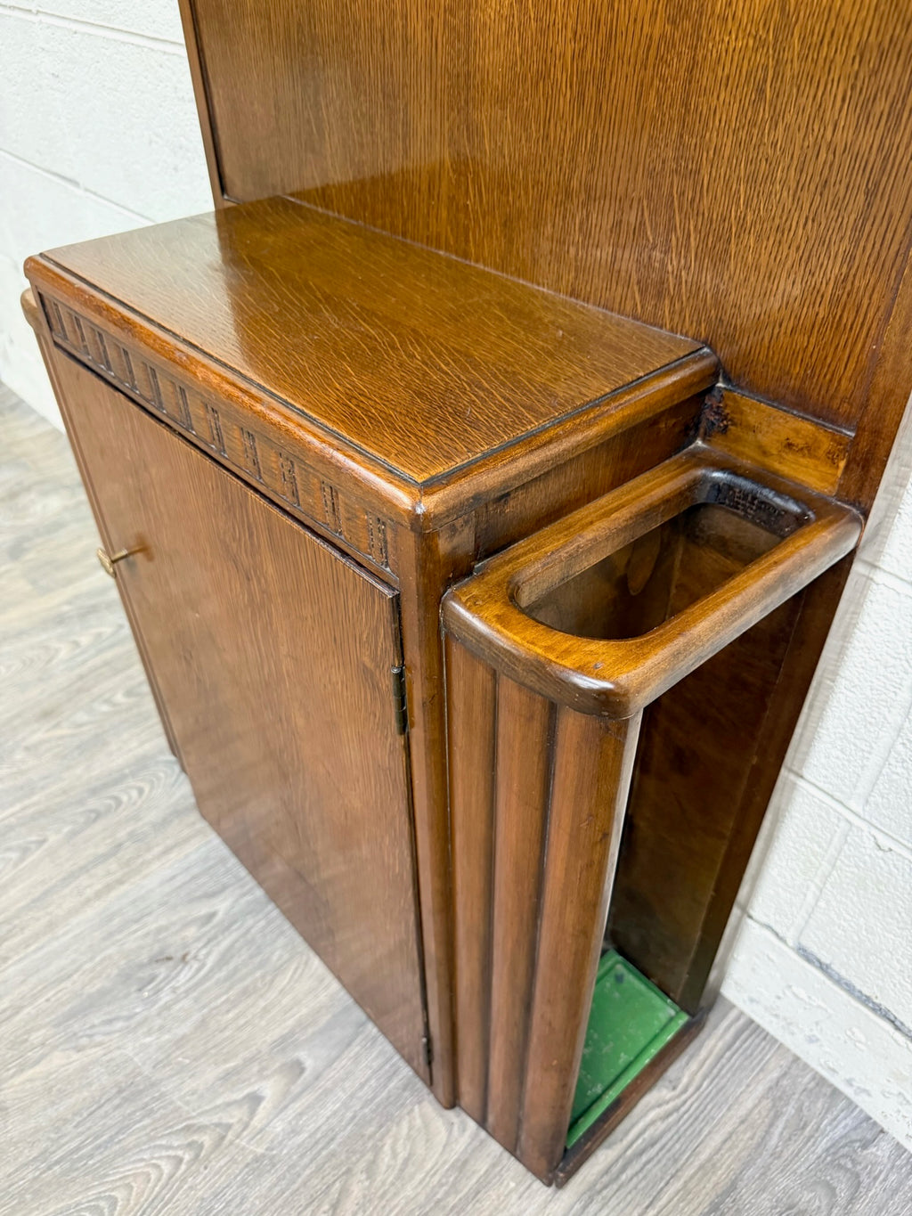 Antique Lebus Furniture English Oak Hall Tree Hall Stand with Mirror