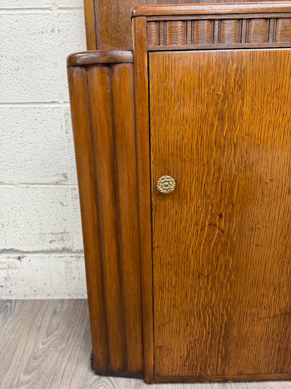 Antique Lebus Furniture English Oak Hall Tree Hall Stand with Mirror