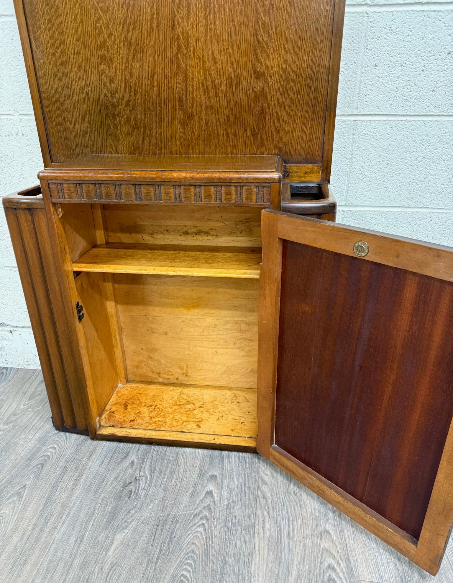 Antique Lebus Furniture English Oak Hall Tree Hall Stand with Mirror