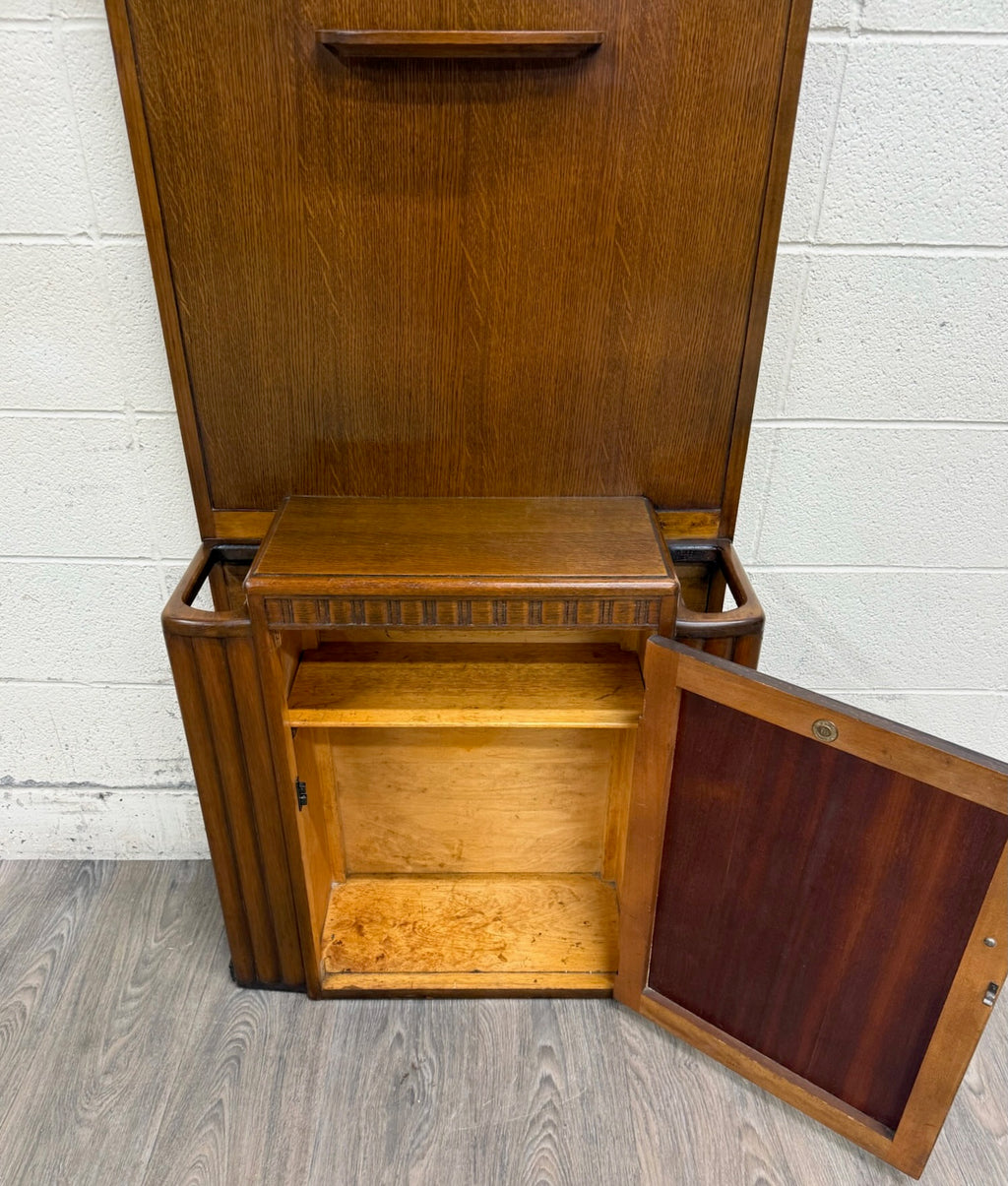 Antique Lebus Furniture English Oak Hall Tree Hall Stand with Mirror
