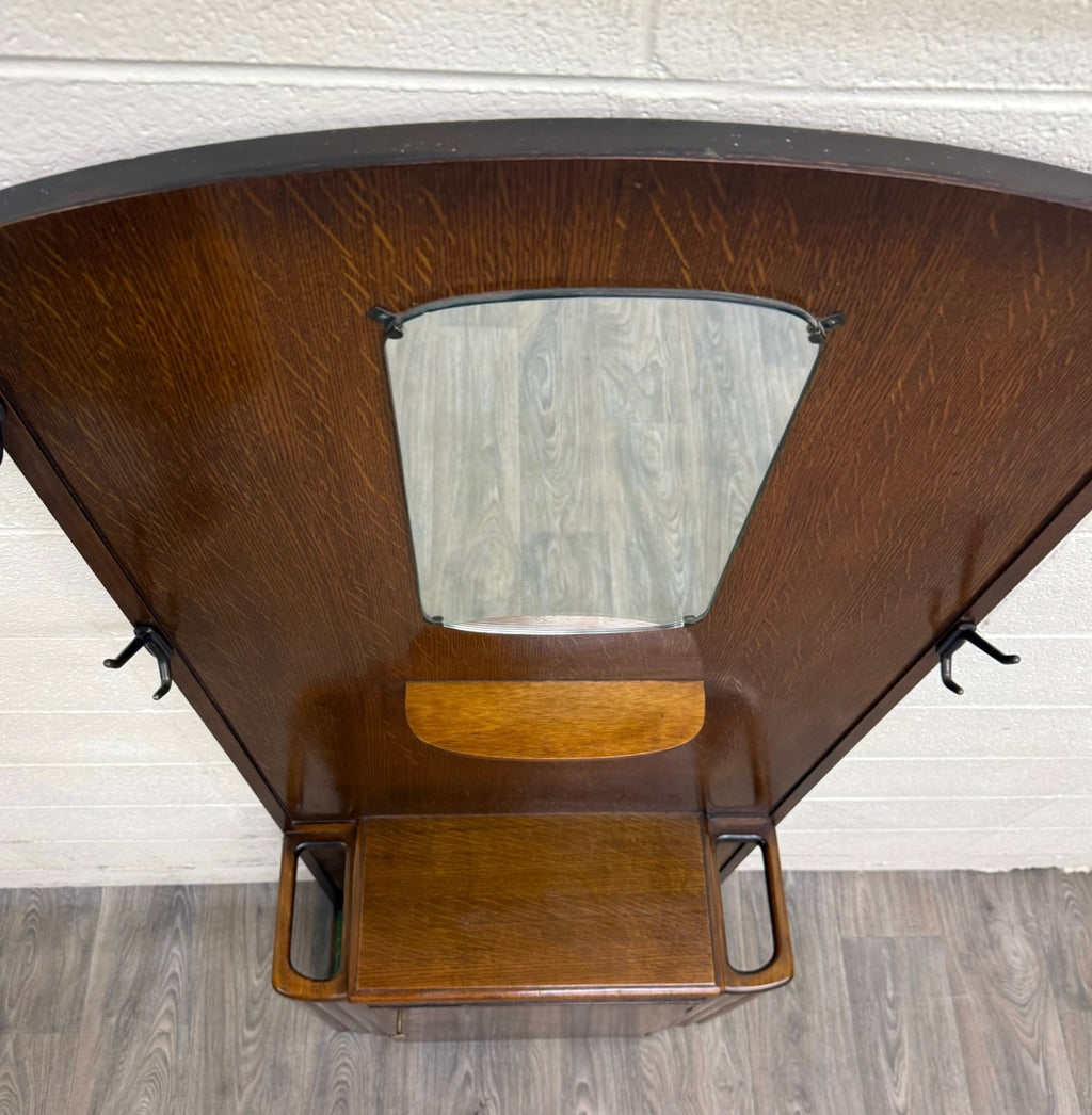 Antique Lebus Furniture English Oak Hall Tree Hall Stand with Mirror