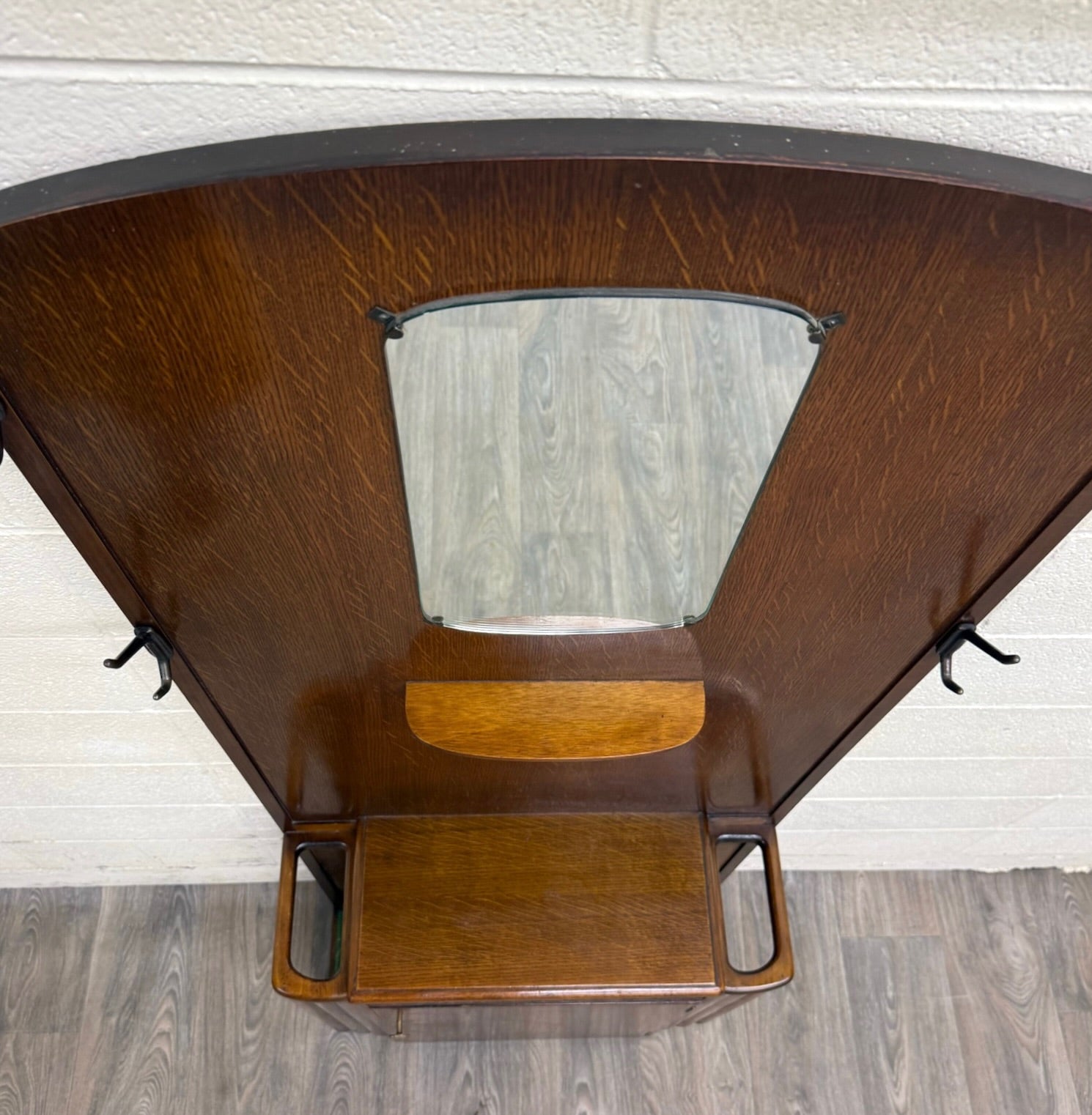 Antique Lebus Furniture English Oak Hall Tree Hall Stand with Mirror