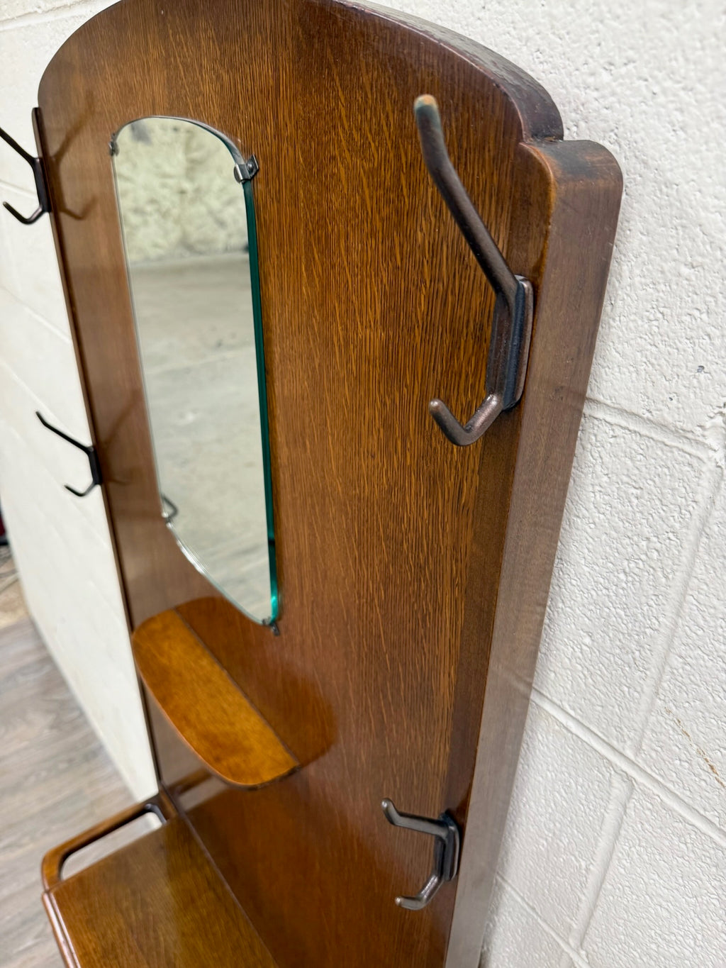 Antique Lebus Furniture English Oak Hall Tree Hall Stand with Mirror