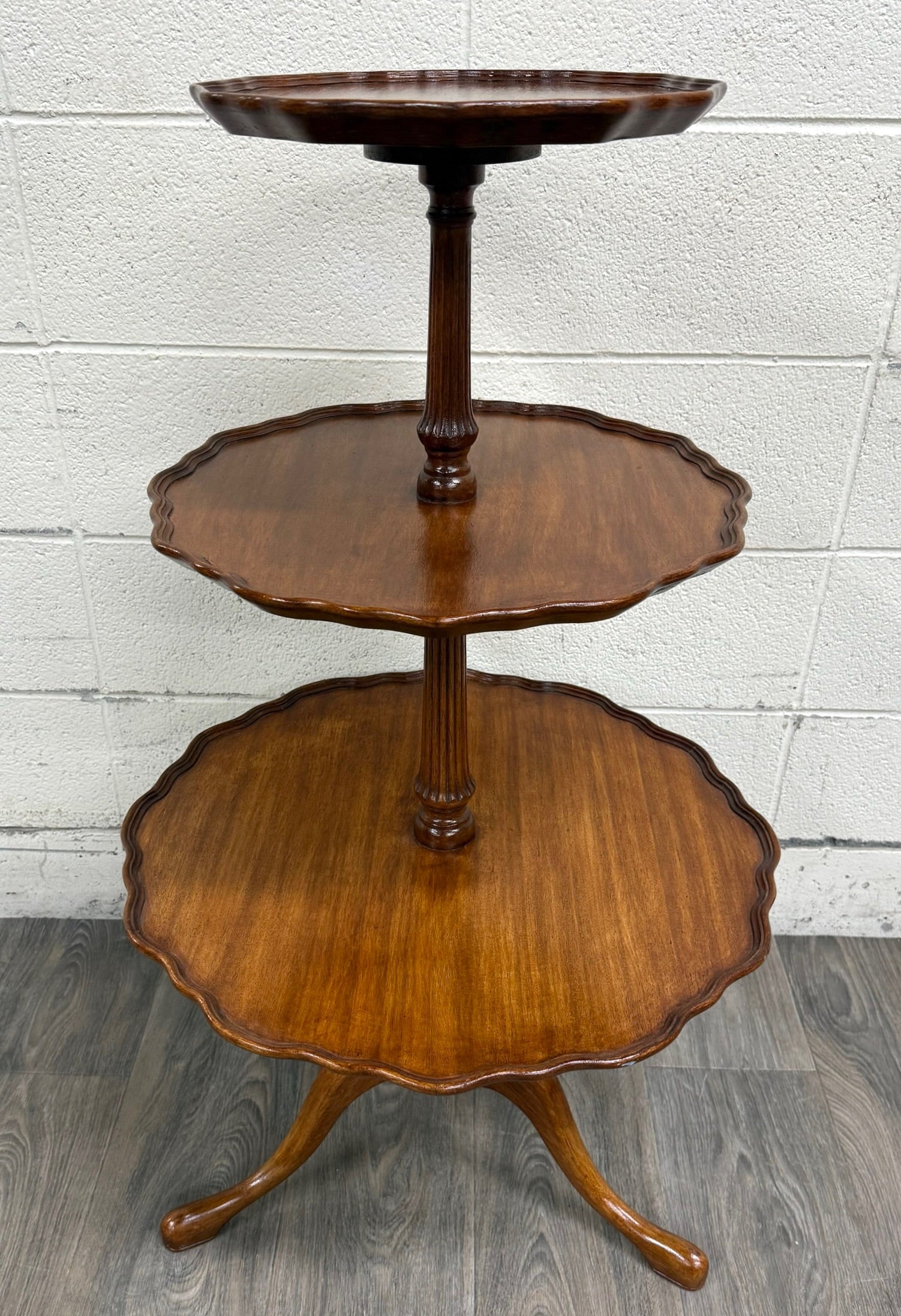 Antique Georgian Revival Queen Anne Style Mahogany Dumbwaiter Serving Tray Table