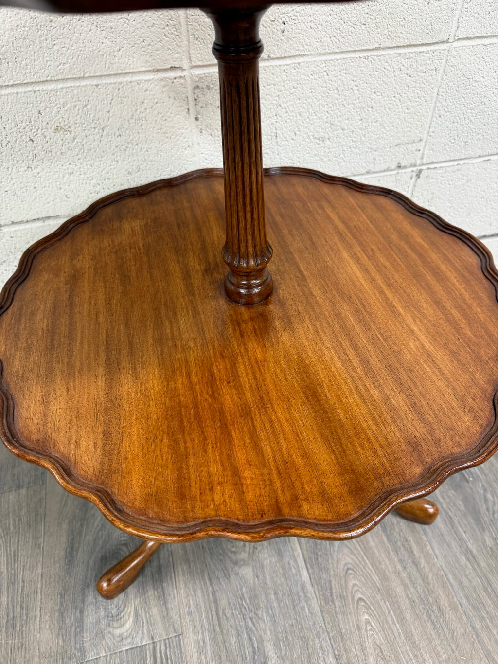 Antique Georgian Revival Queen Anne Style Mahogany Dumbwaiter Serving Tray Table